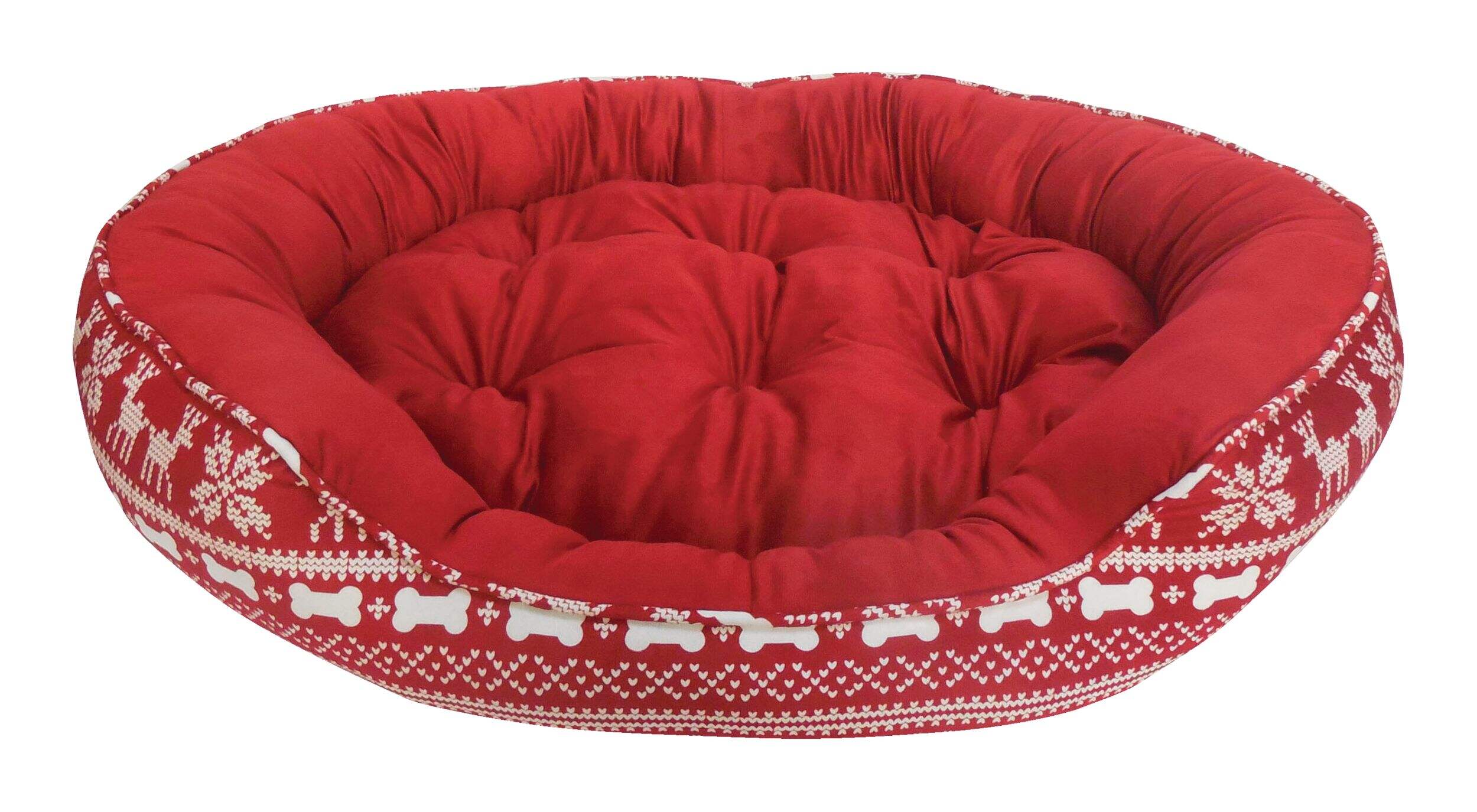 PAWS UP! Round Plush Dog Bed, Washable, 46-in x 38-in, Red