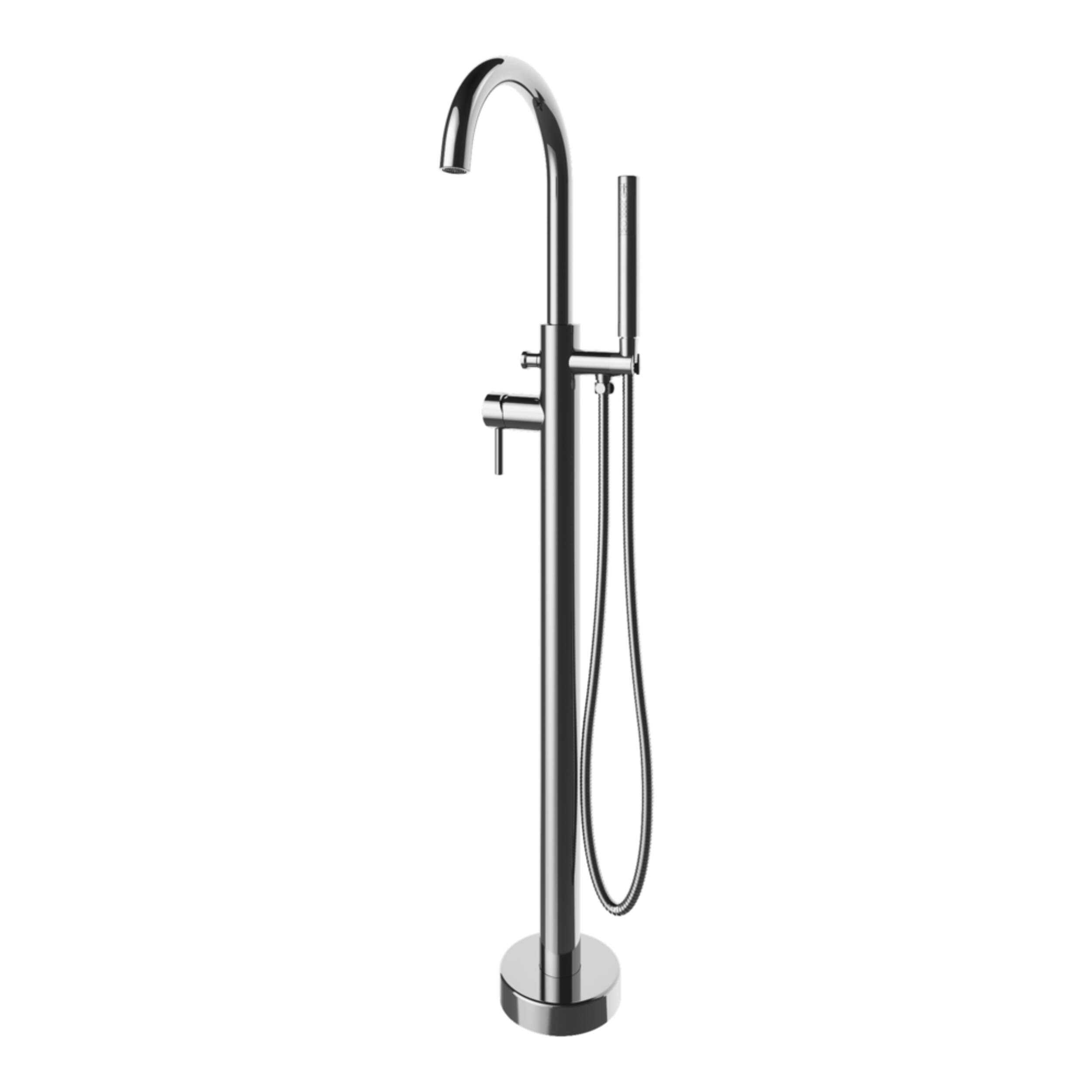 A&E Bath Leah Single Handle Freestanding Round Spout Bathtub & Shower Faucet with Handheld Wand, Polished Chrome