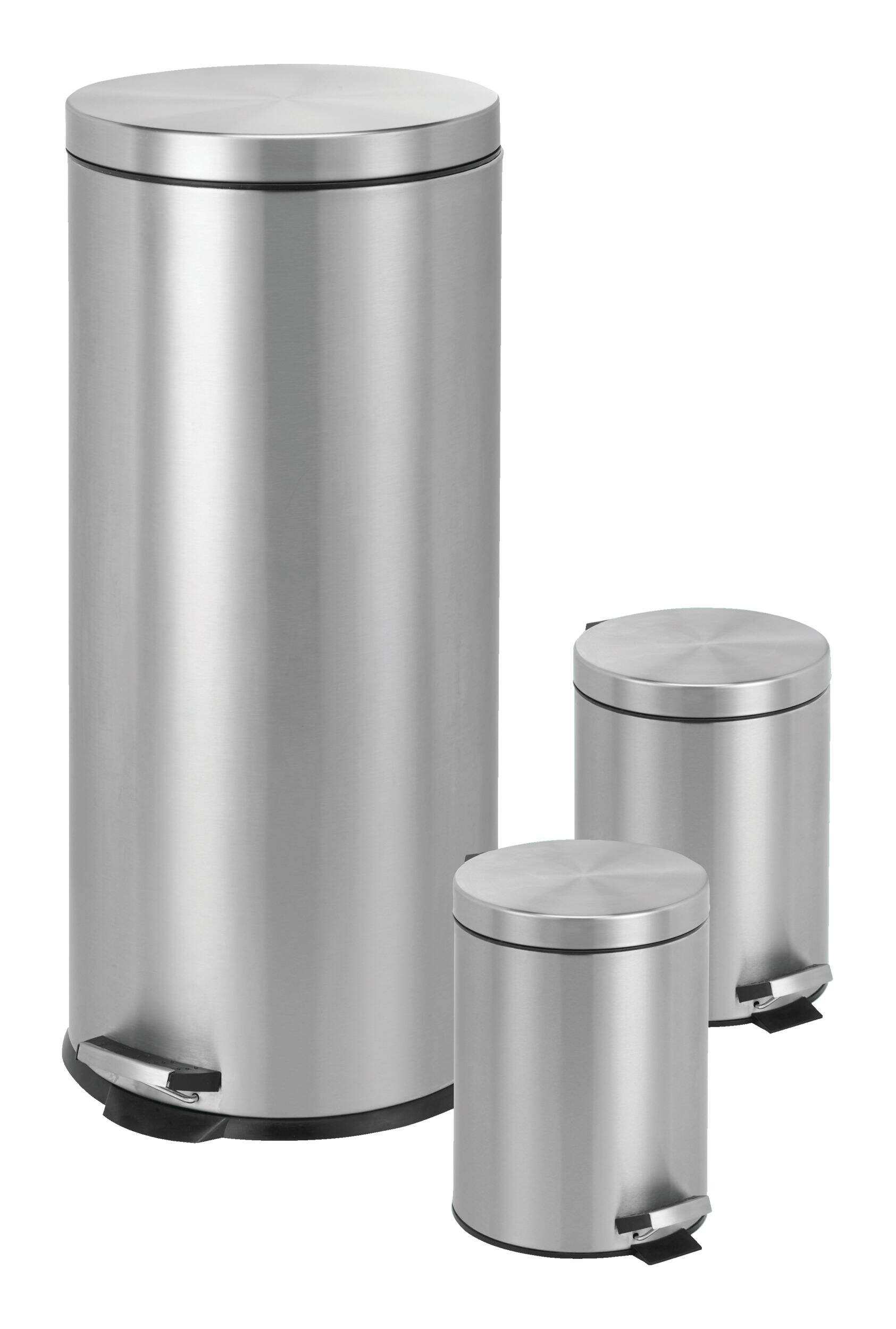 Mainson Kleen Stainless Steel Circular Step Garbage Can Set, 3-pc, 2 x 3-L and 1 x 30-L