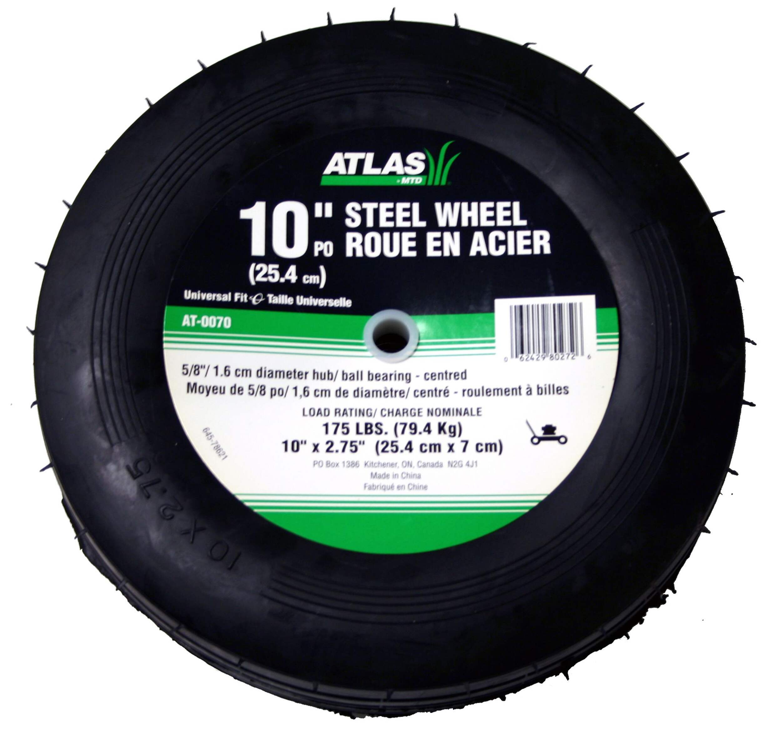 Atlas Steel Lawn Mower Replacement Wheel with Ball Bearings, 10 x 2.75-in