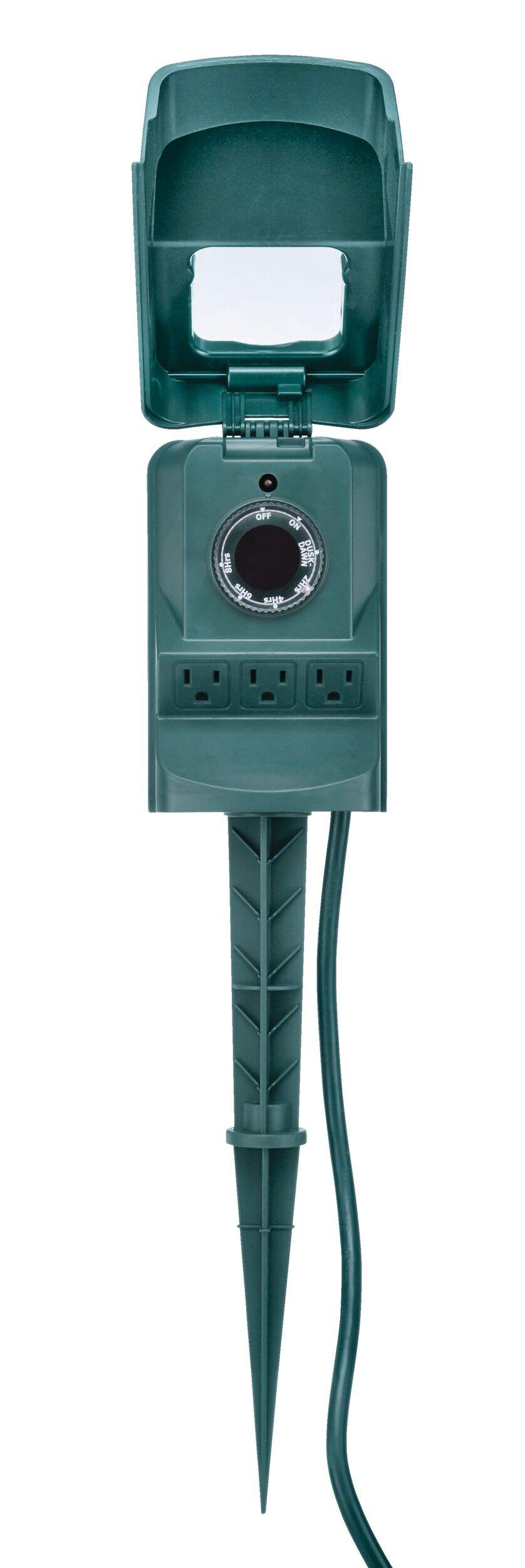 NOMA 3-Outlet Outdoor Power Stake with 6-ft Cord and Timer, Green