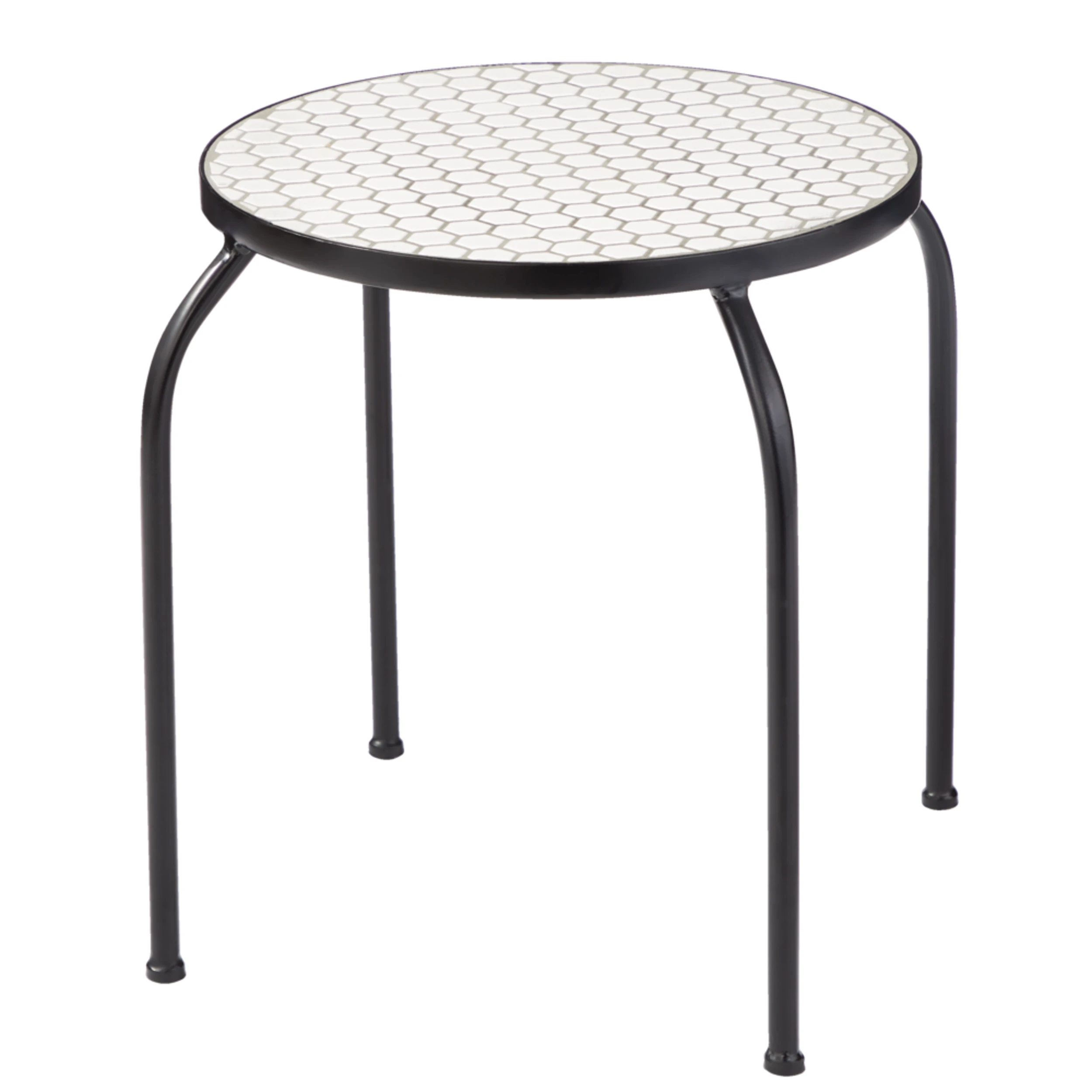 CANVAS Annette Steel Frame Round Outdoor/Patio Side Table w/ Honeycomb Tile, 15x15x17-in