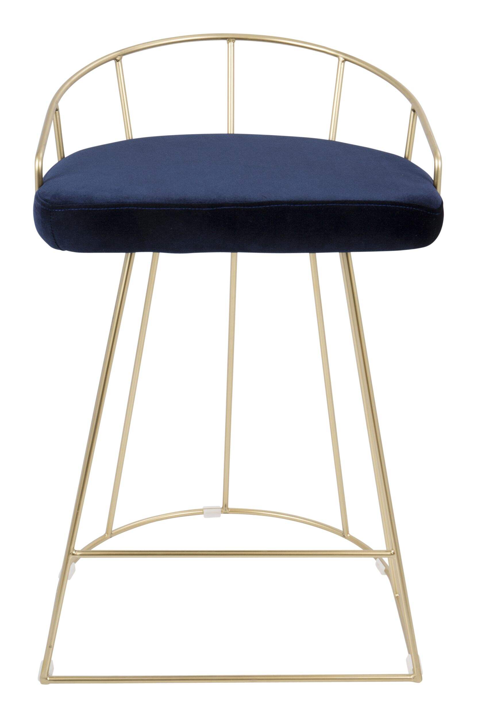 LumiSource Canary Luxe Metal & Velvet Counter/Bar Stools (2-Piece Set), Gold/Navy