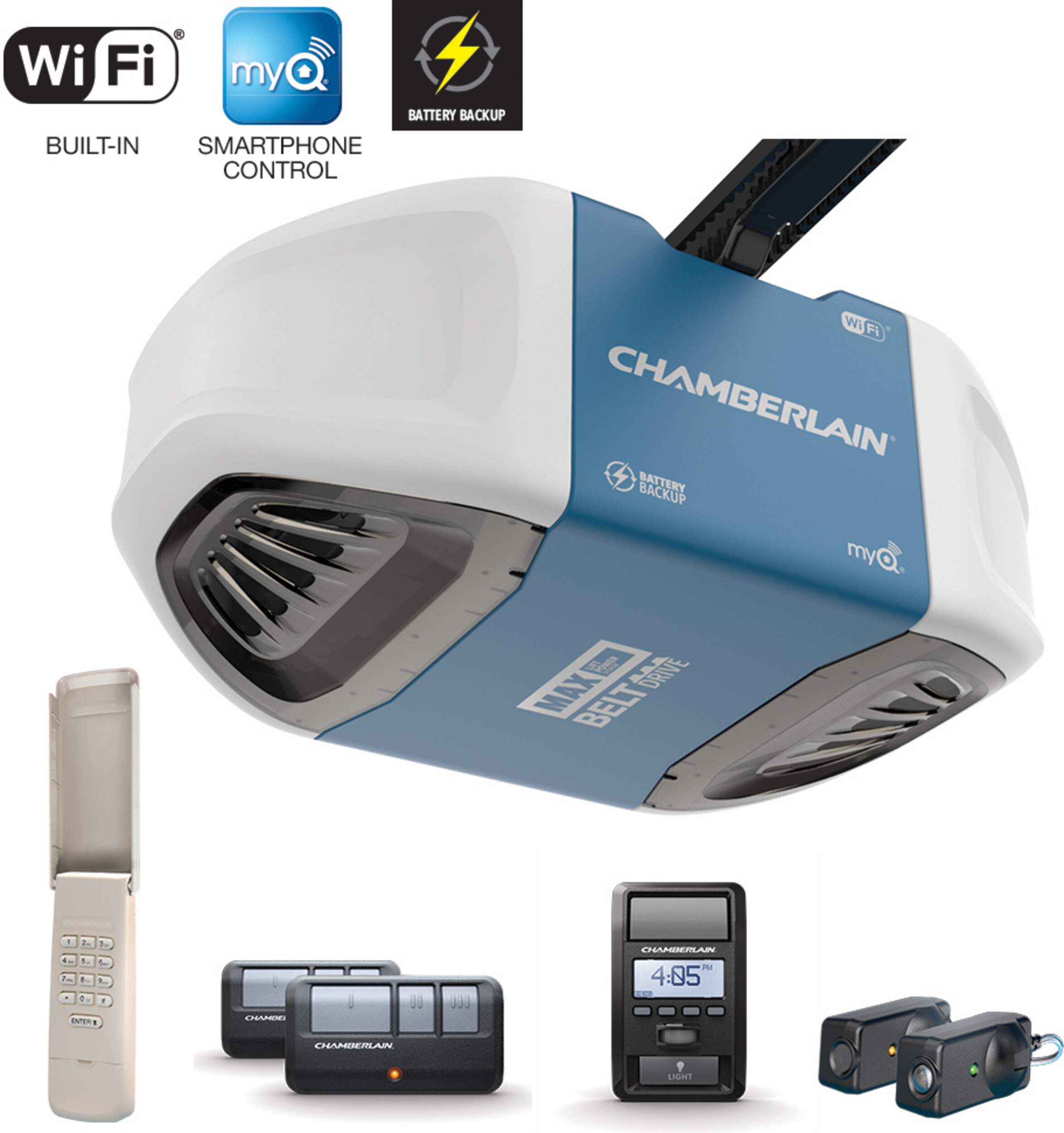 ChamberlainÃÂ® B970C 1-1/4-HP Ultra Quiet Belt Drive Garage Door Opener with Wi-Fi