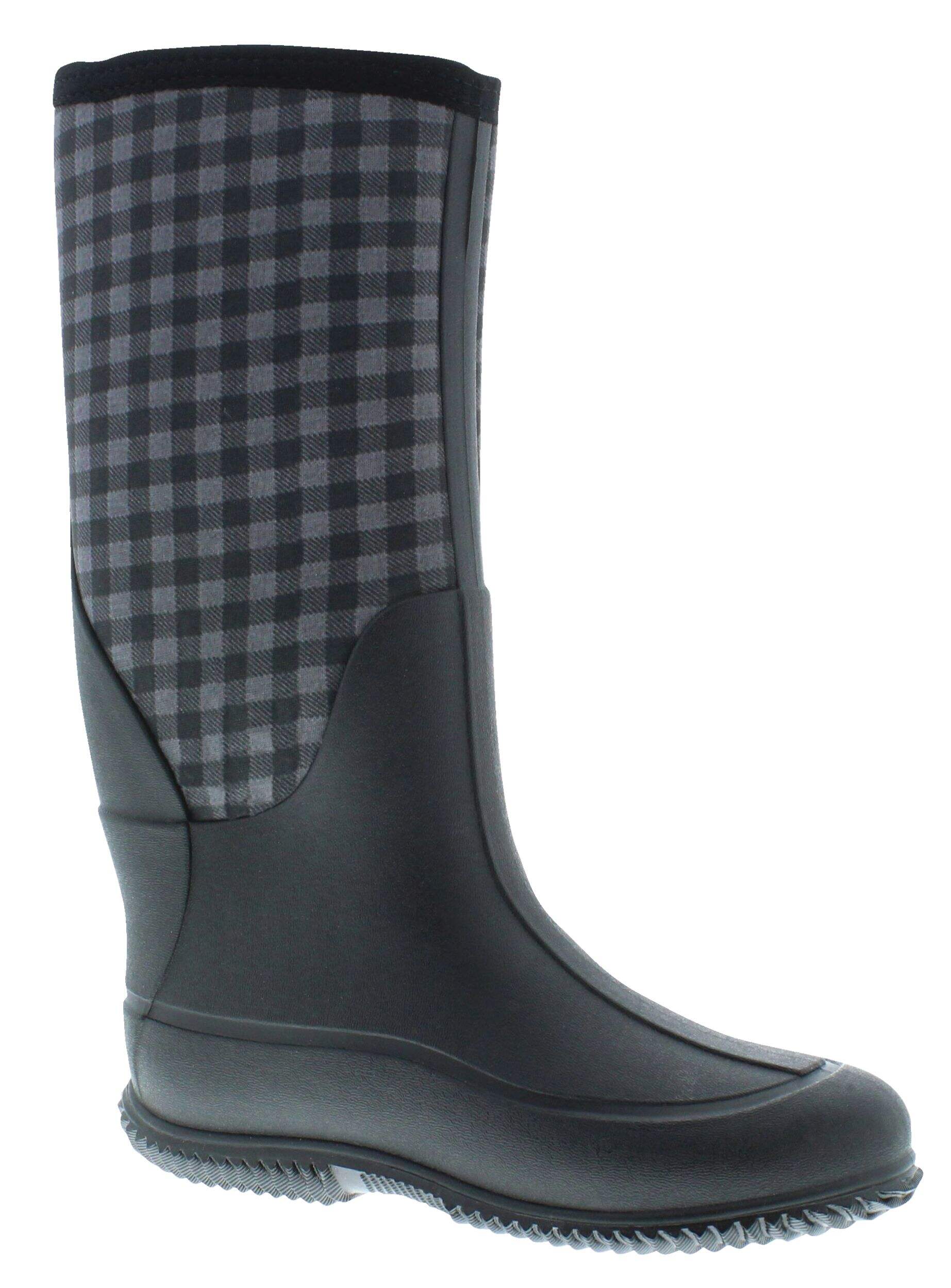 Outbound Women's Isla Waterproof Plaid Rubber Rain Boots, Black/Grey Check