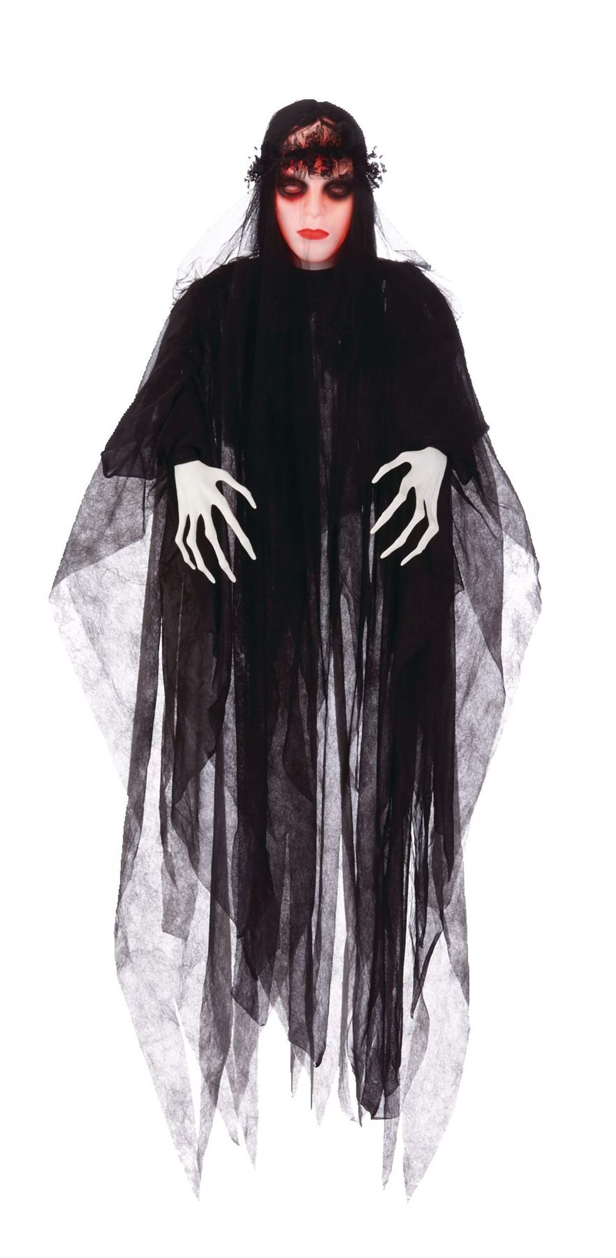 For Living Animated Hanging Bride with LED Lights, Scary Sound for Halloween, Black, 5-ft