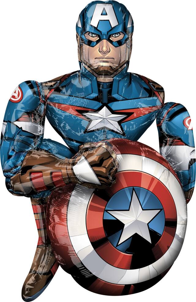 Disney Marvel Captain America Satin Giant Gliding Air-Walker Foil Balloon, Blue/Red, 36-in, Helium Inflation & Ribbon Included for Birthday Party