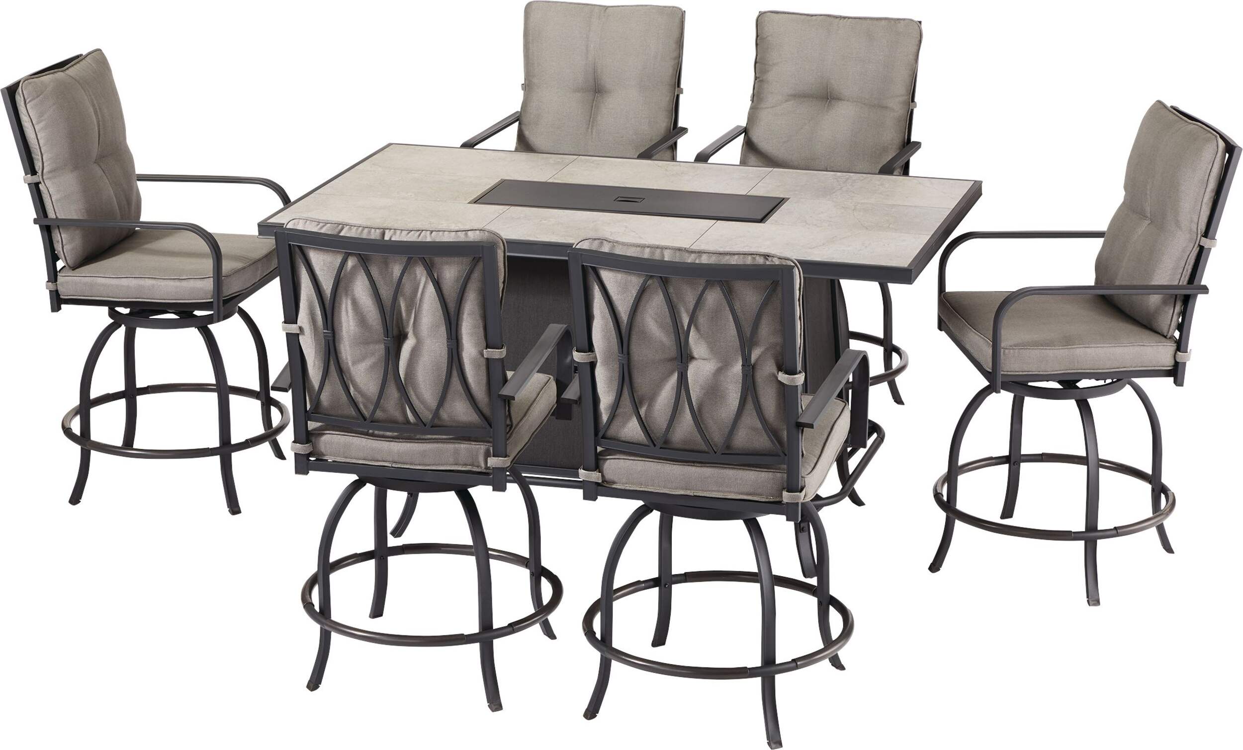 CANVAS Camrose Fire All-Weather Wicker Outdoor/Patio Dining Set w/ Fire Pit Table, 7-pc