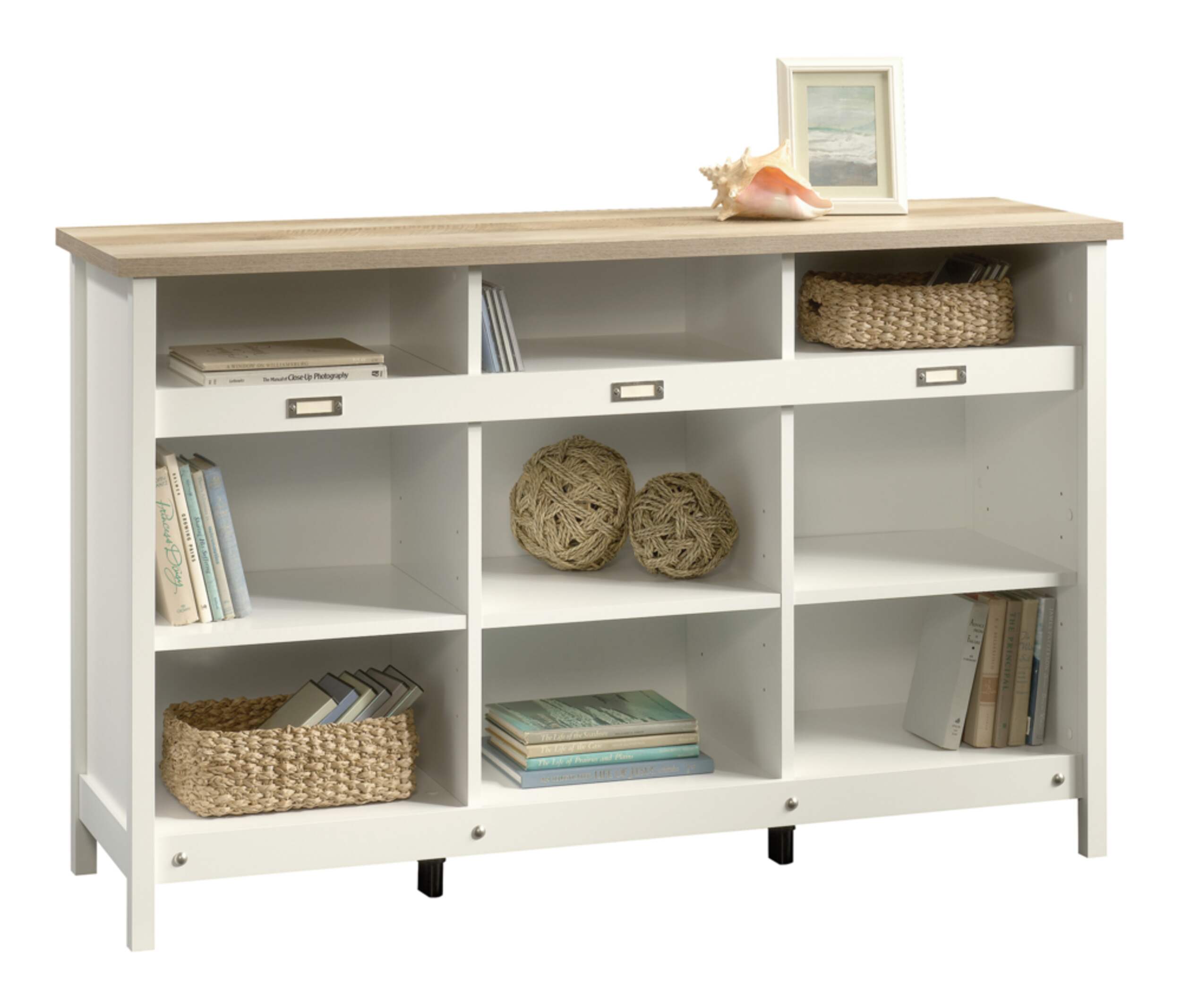 Sauder Adept Open Shelf Credenza/TV Stand/Console Table With Cubby Storage, Soft White