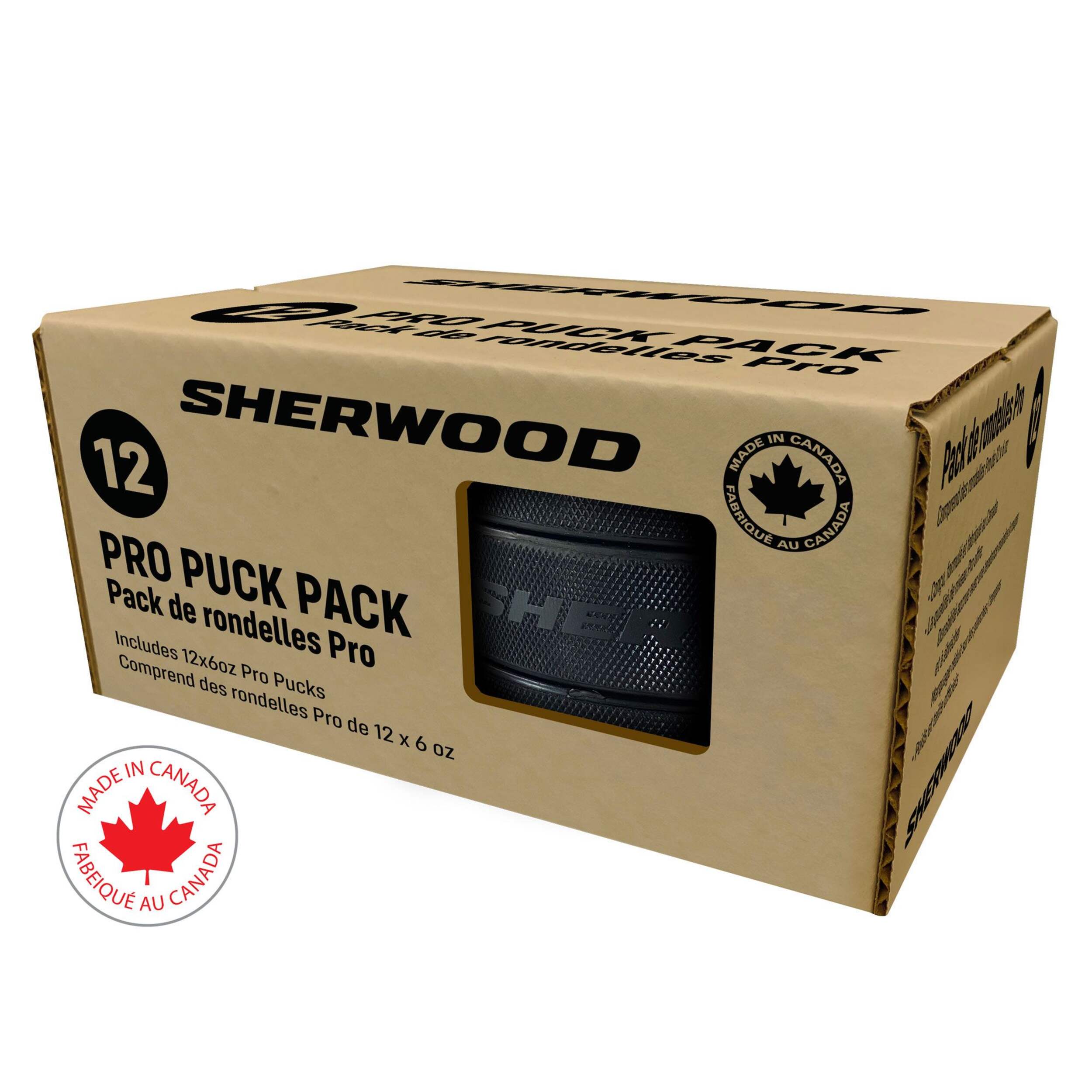 Sherwood Pro Hockey Pucks, Black, 6-oz, 12-pk