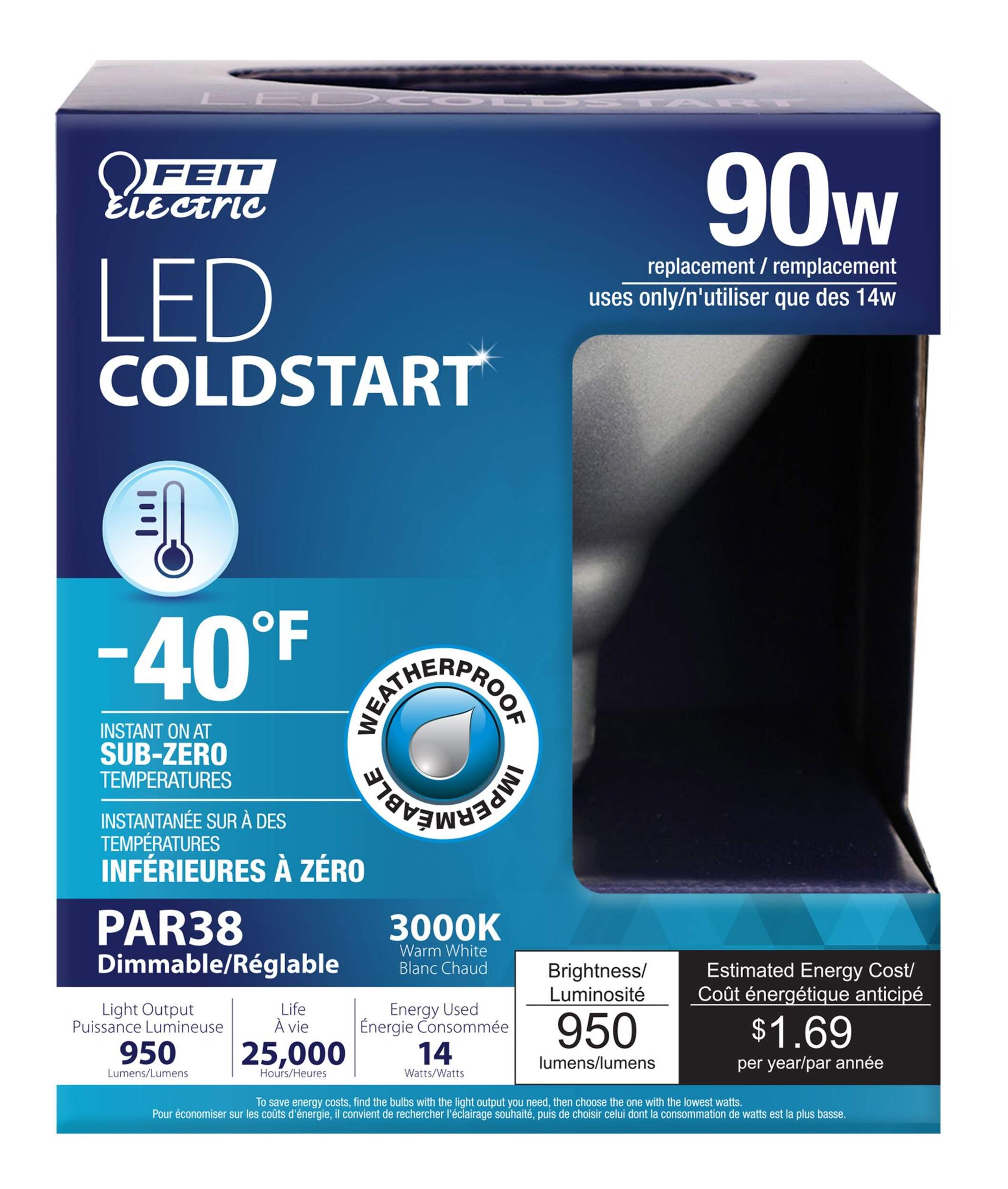 Feit Electric PAR38 E26 Base Dimmable LED Flood Light Bulb, 3000K, 950 Lumens, Warm White, 90W