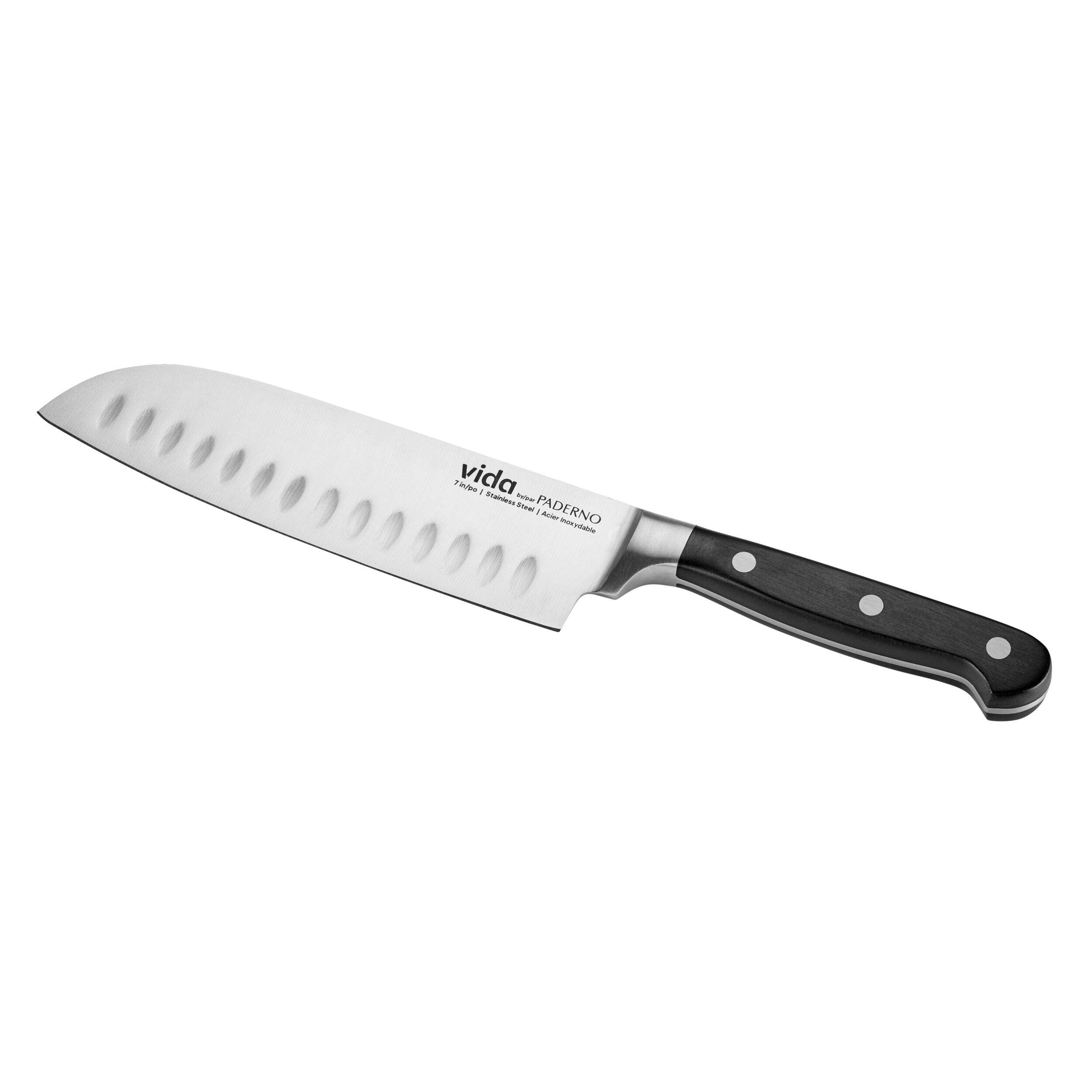 Vida by PADERNO Stainless Steel Triple Rivet Santoku Knife, Ergonomic Grip, 7-in