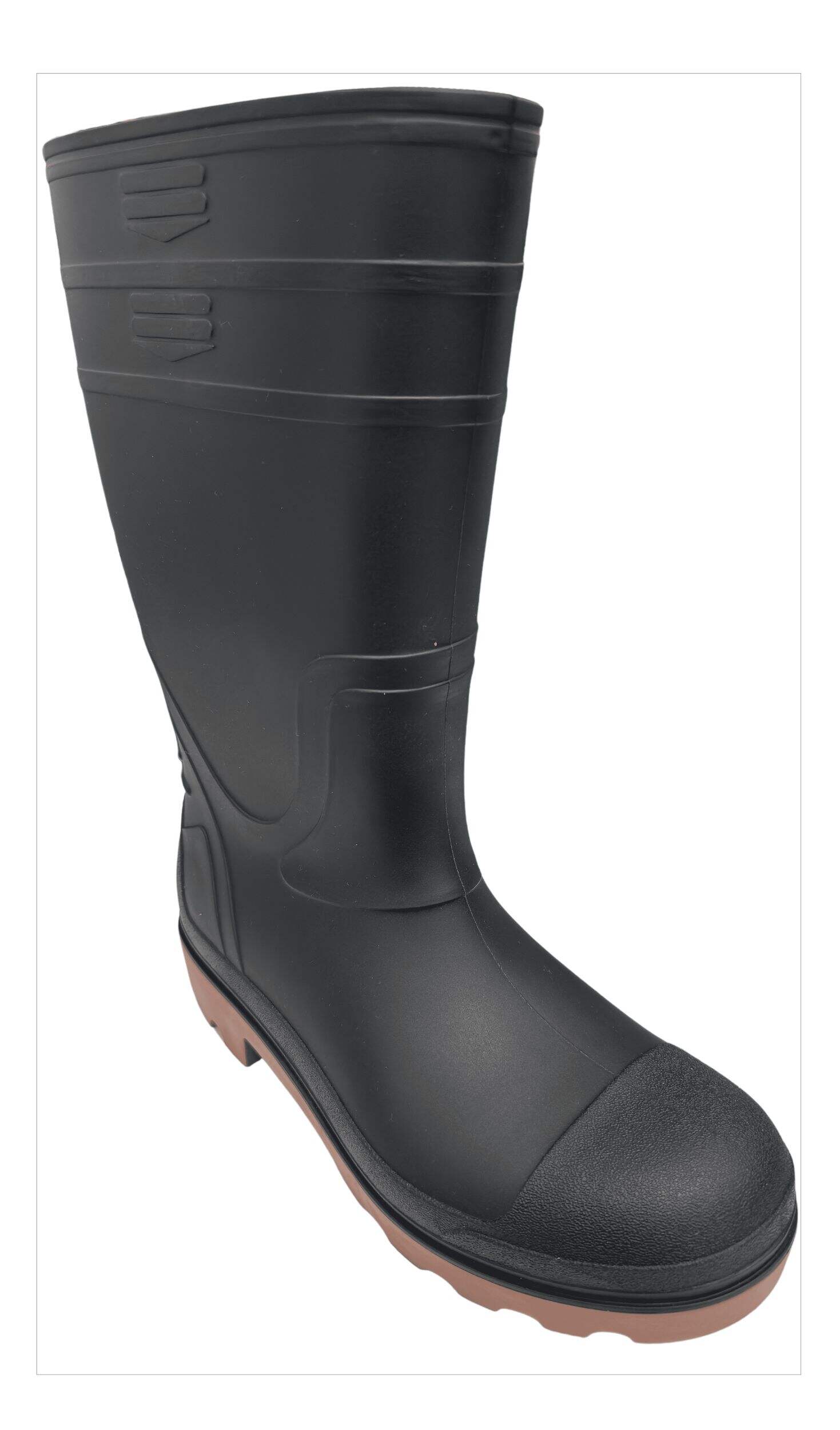 Men's Waterproof Rubber Rain Boots, Black with Red Sole