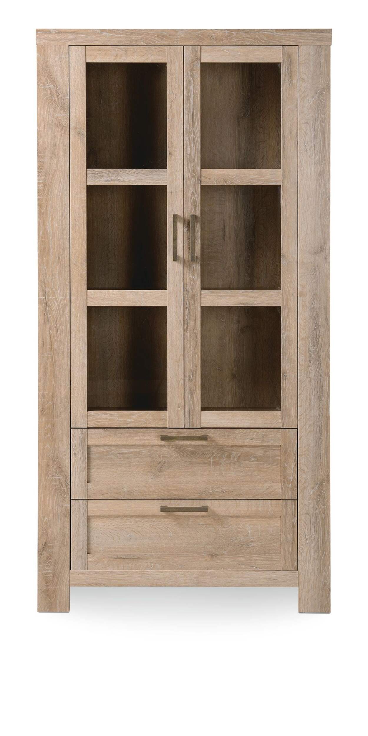 CANVAS Loft 2-Door Glass Front Storage Cabinet With 2 Drawers, Mountain Oak Finish