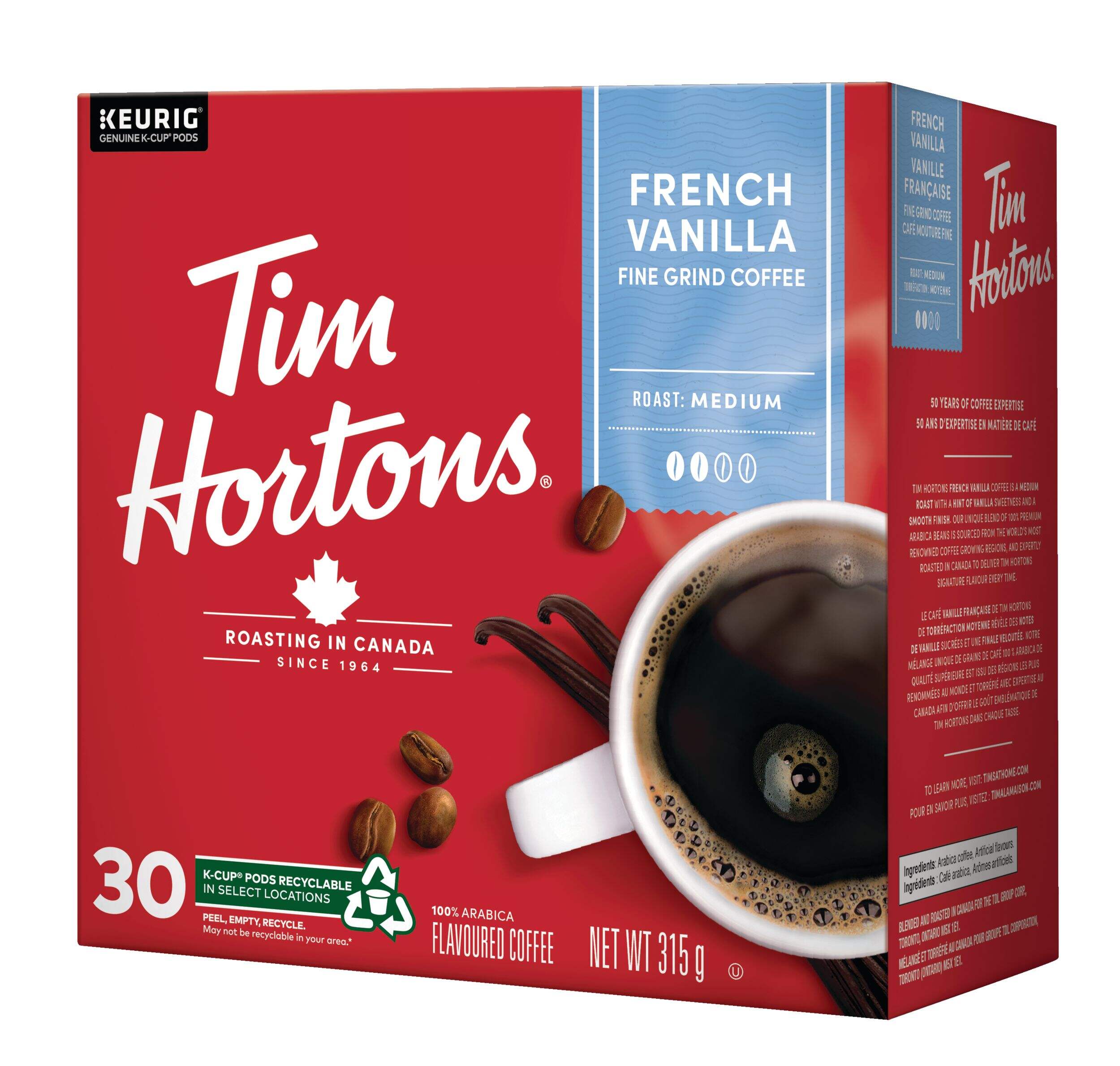 Keurig Tim Hortons French Vanilla Medium Roast K-CupÃÂ® Coffee Pods, 315-g, 30-pk