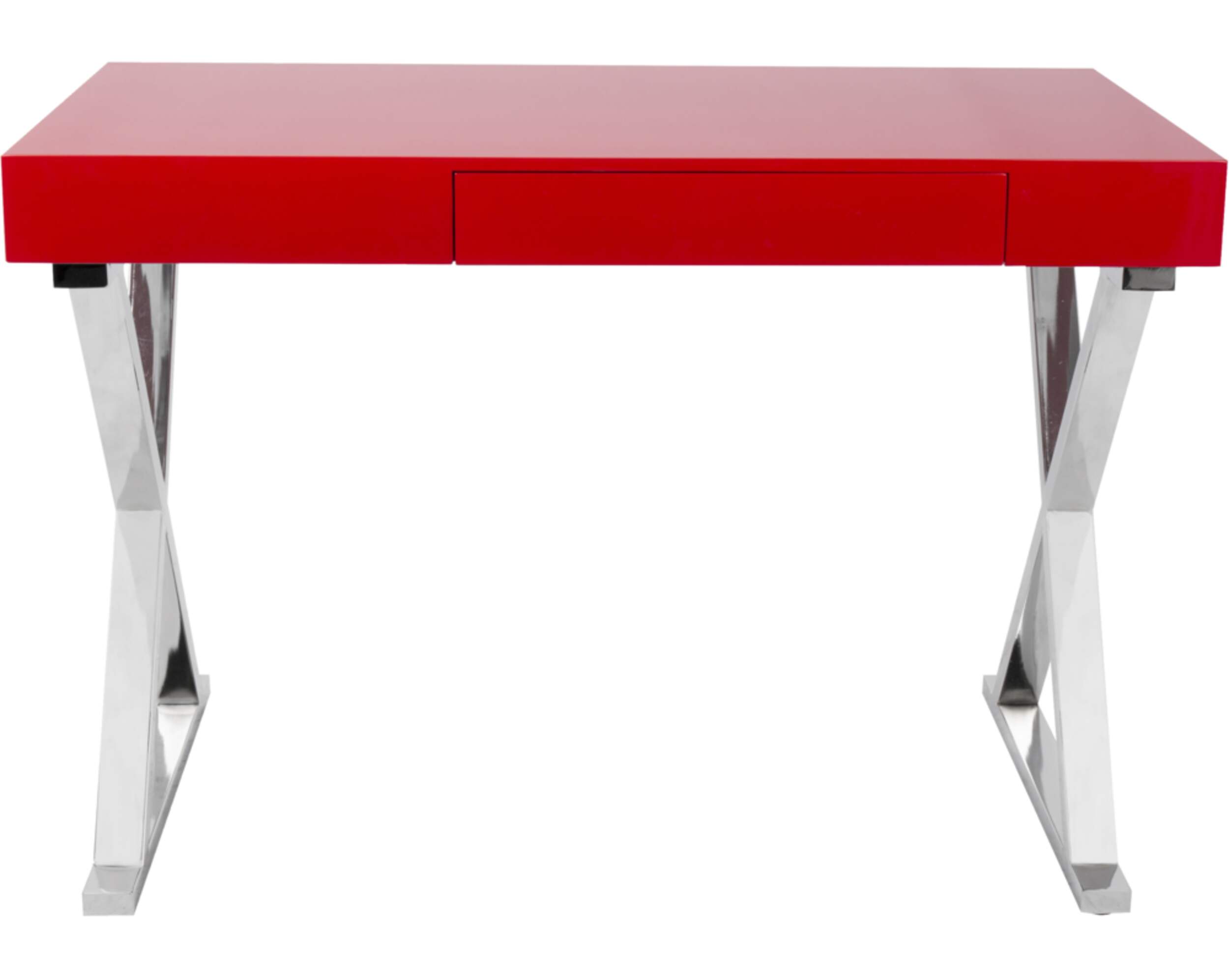 LumiSource Luster 1-Drawer Home Office Writing Console Desk/Table With Chrome Base, Red