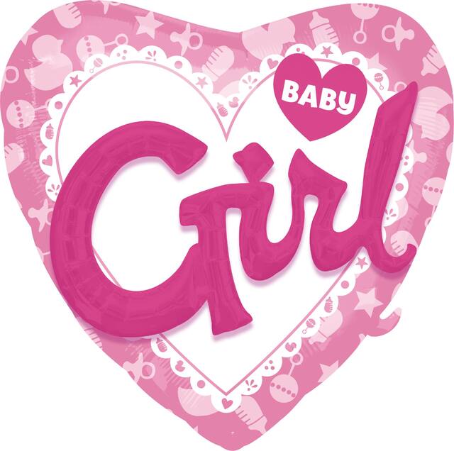 "Baby Girl" 3D Round Satin Foil Balloon, Pink/White, 36-in, Helium Inflation & Ribbon Included for Baby Shower