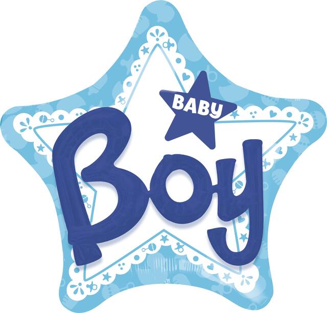 "Baby Boy" 3D Star Satin Foil Balloon, Blue/White, 32-in, Helium Inflation & Ribbon Included for Baby Shower