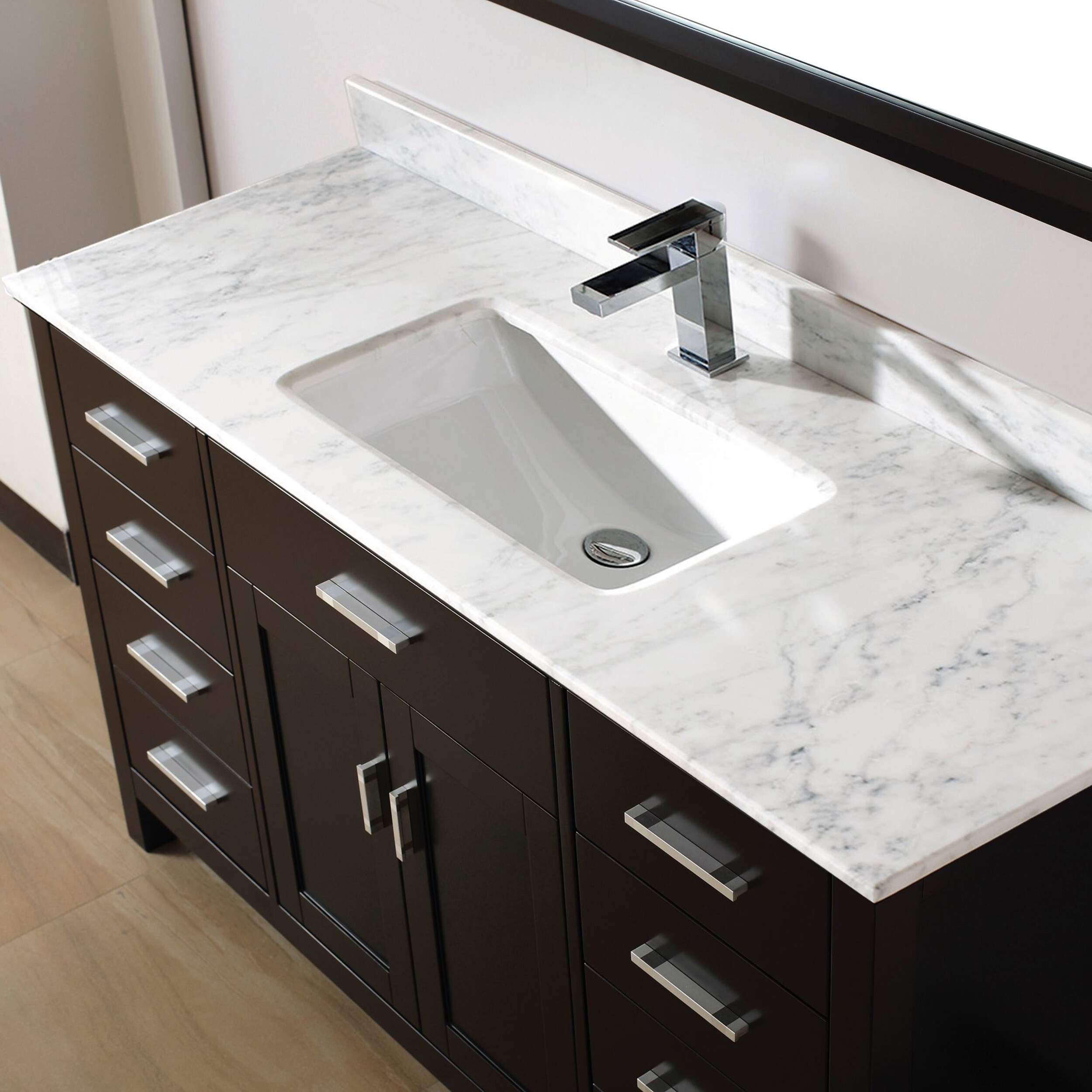 Urban Bathe Chloe Bathroom Vanity with Natural Marble Top, Espresso/Carrera, 60-in