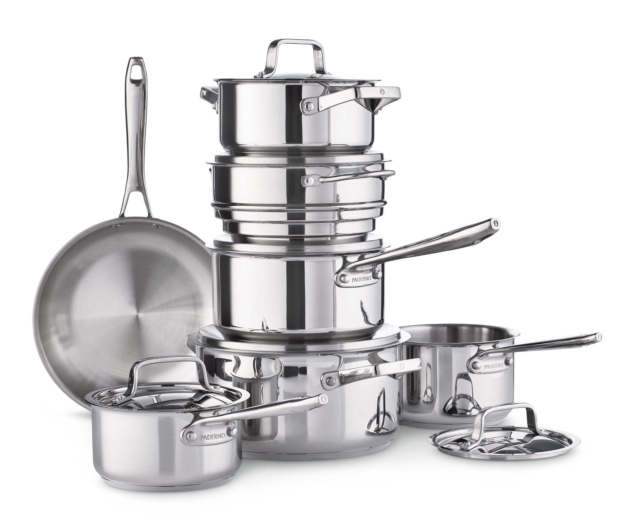 PADERNO Canadian Signature Stainless Steel Cookware Set, Dishwasher & Oven Safe, 13-pc