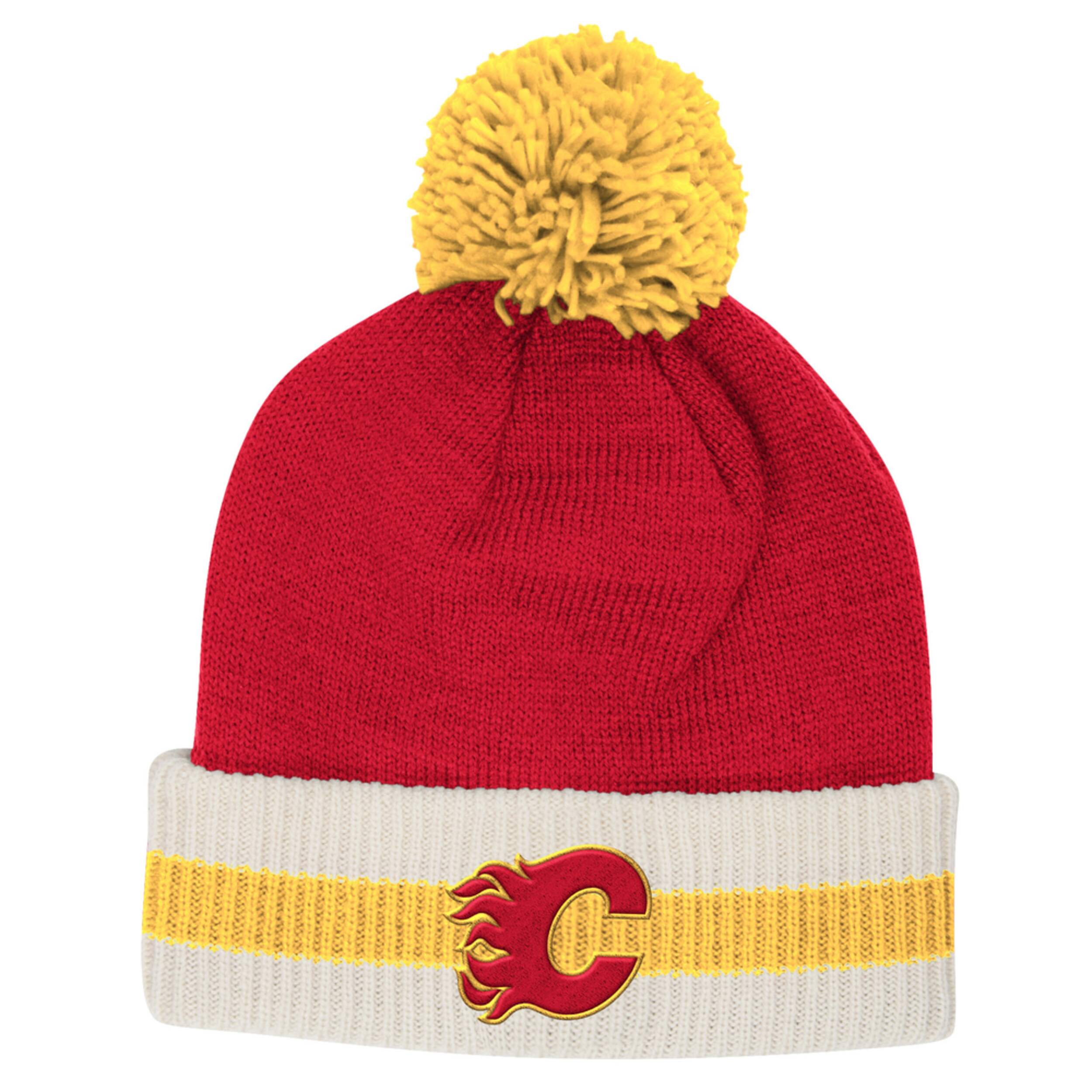 NHL CCM Calgary Flames Stripe Knit Pom Toque