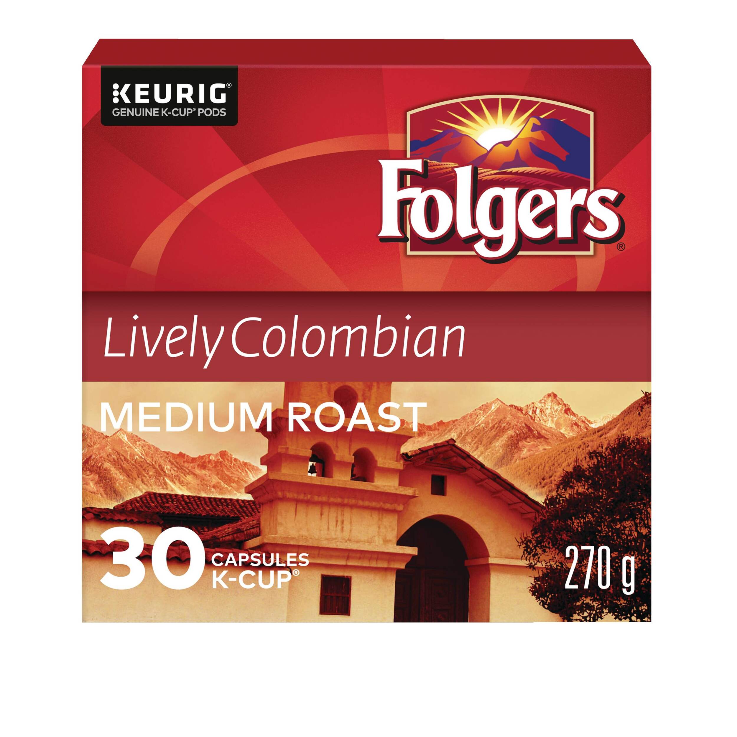 KeurigÃÂ Folgers Lively Colombian Medium Roast K-CupÃÂ® Coffee Pods, 270-g, 30-pk