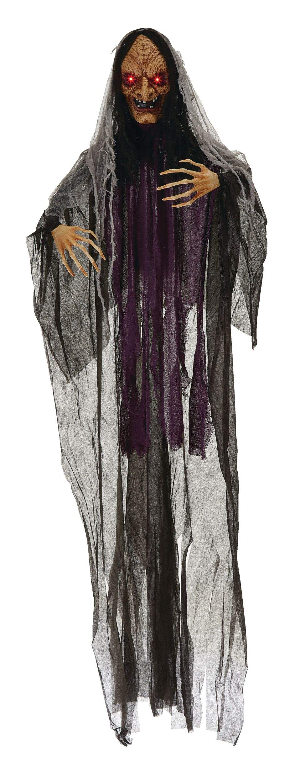 For Living Animated Hanging Witch, LED Lights and Sound Sensor for Halloween, Black, 6-ft