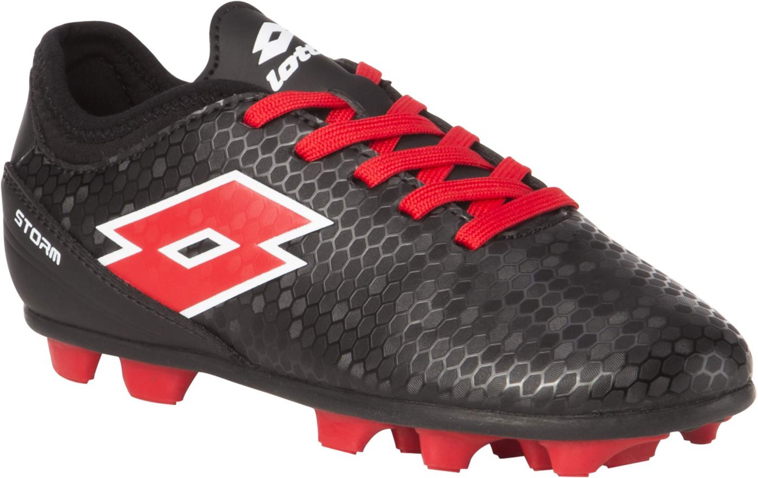 Lotto Storm Kids' Firm Ground Soccer Cleats/Shoes, Black/Red, Assorted Sizes