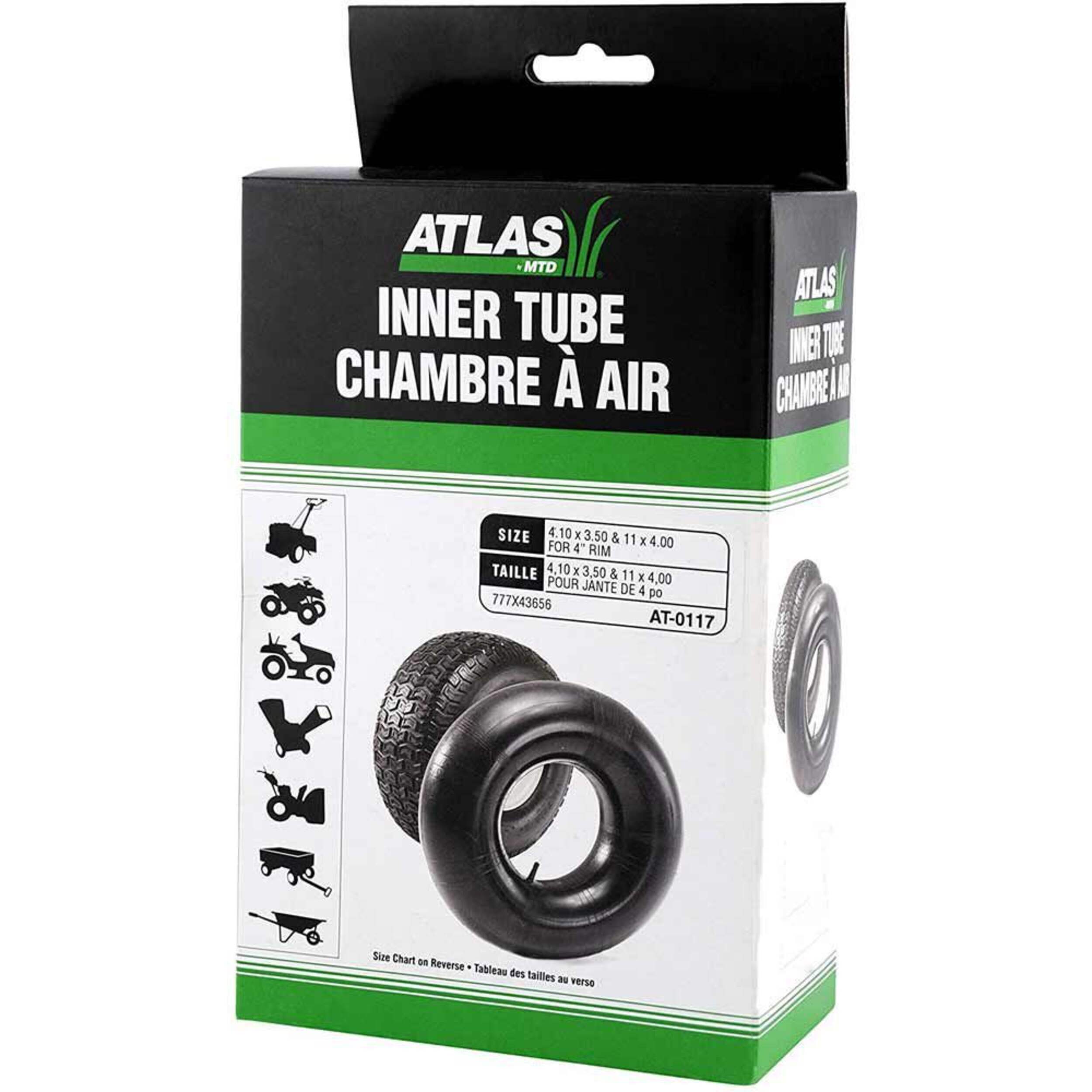 Atlas Certified Universal Replacement Tire Tube, 4.10 x 3.50-4, for Snowblowers and Outdoor Equipment