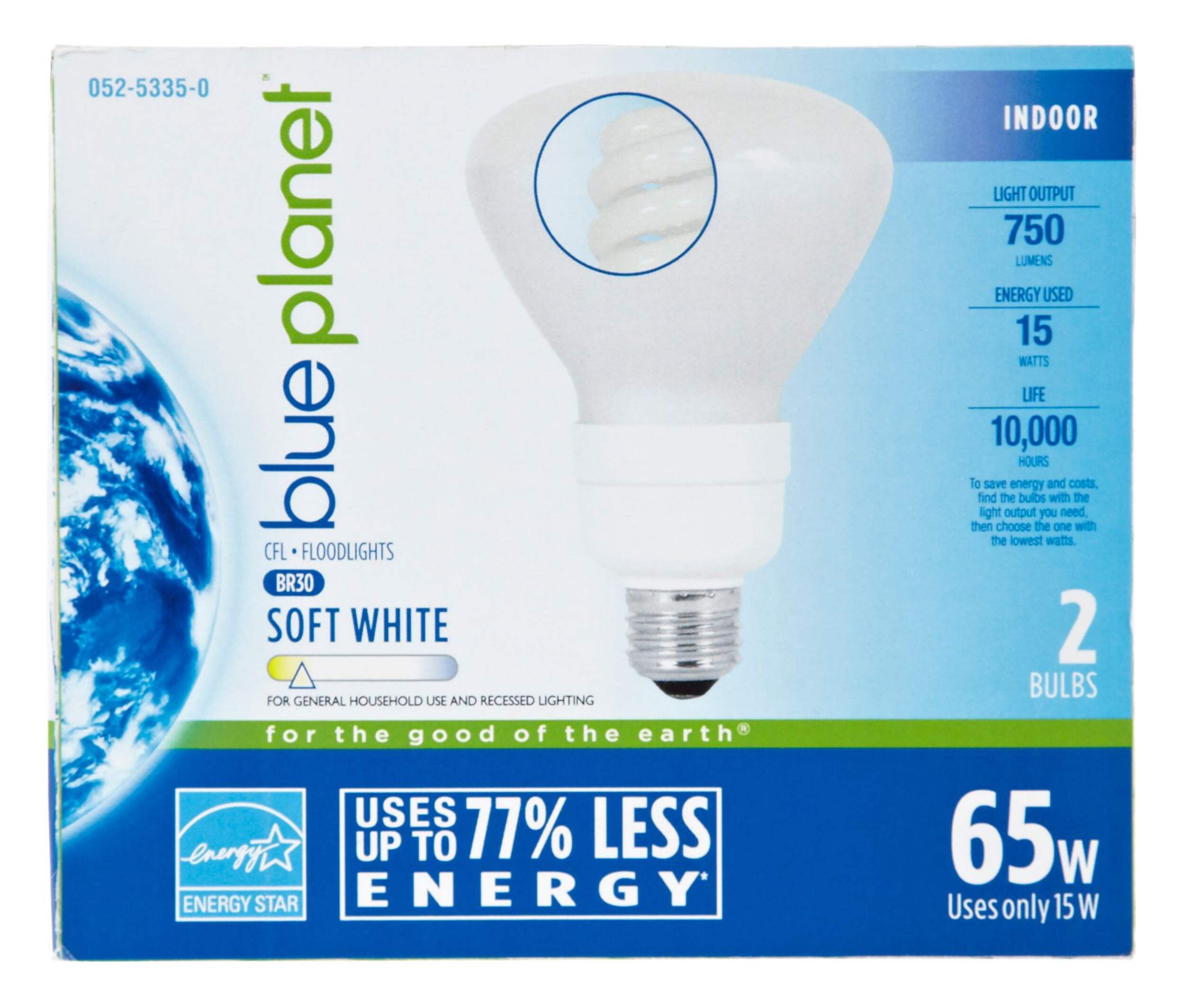Blue Planet 65W-Equivalent BR30 27K CFL Bulbs, 2-pk