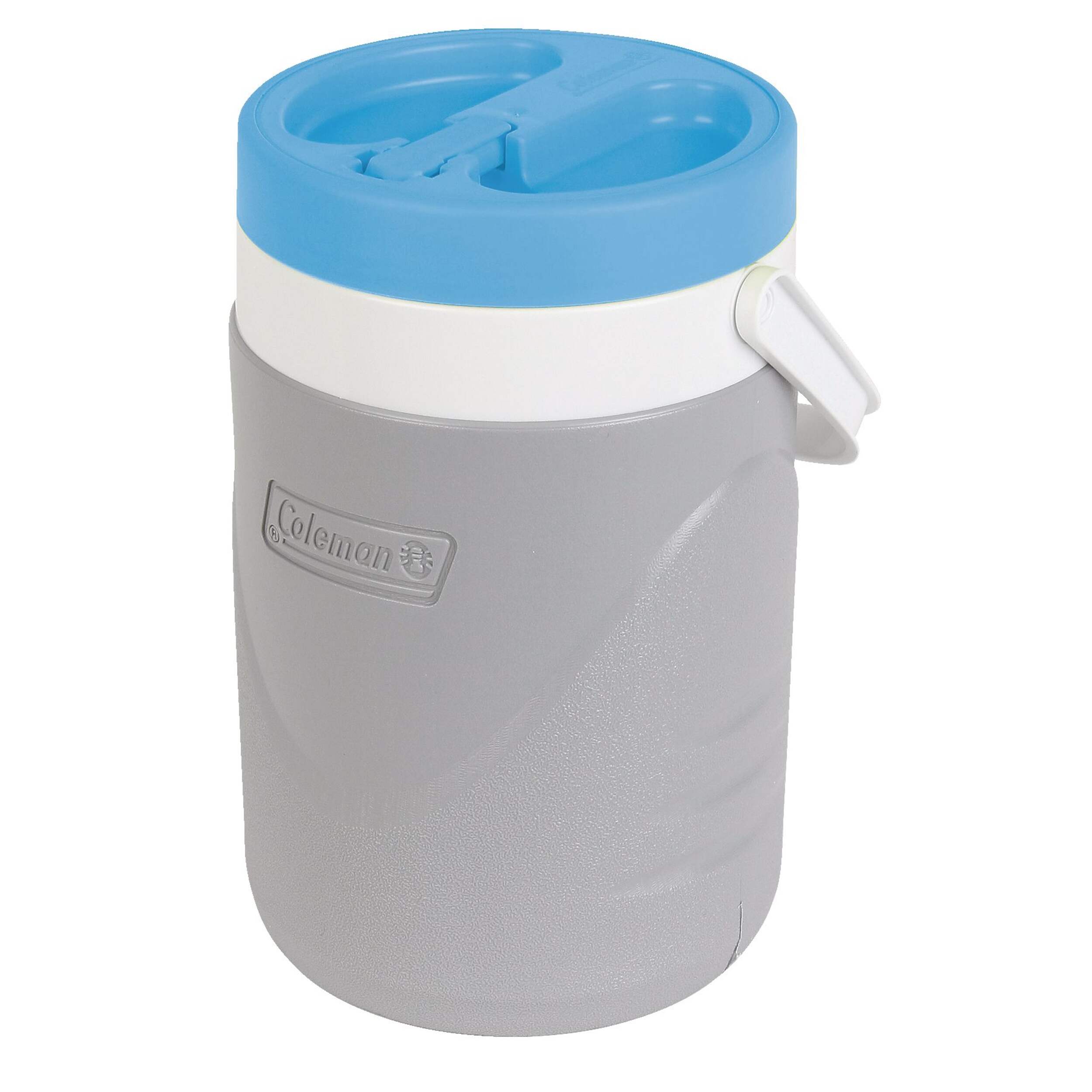 Coleman 1-Gallon Water Jug, Beverage Cooler with Flip-Top Spout, Grey Body with Blue Lid, 3.8-L