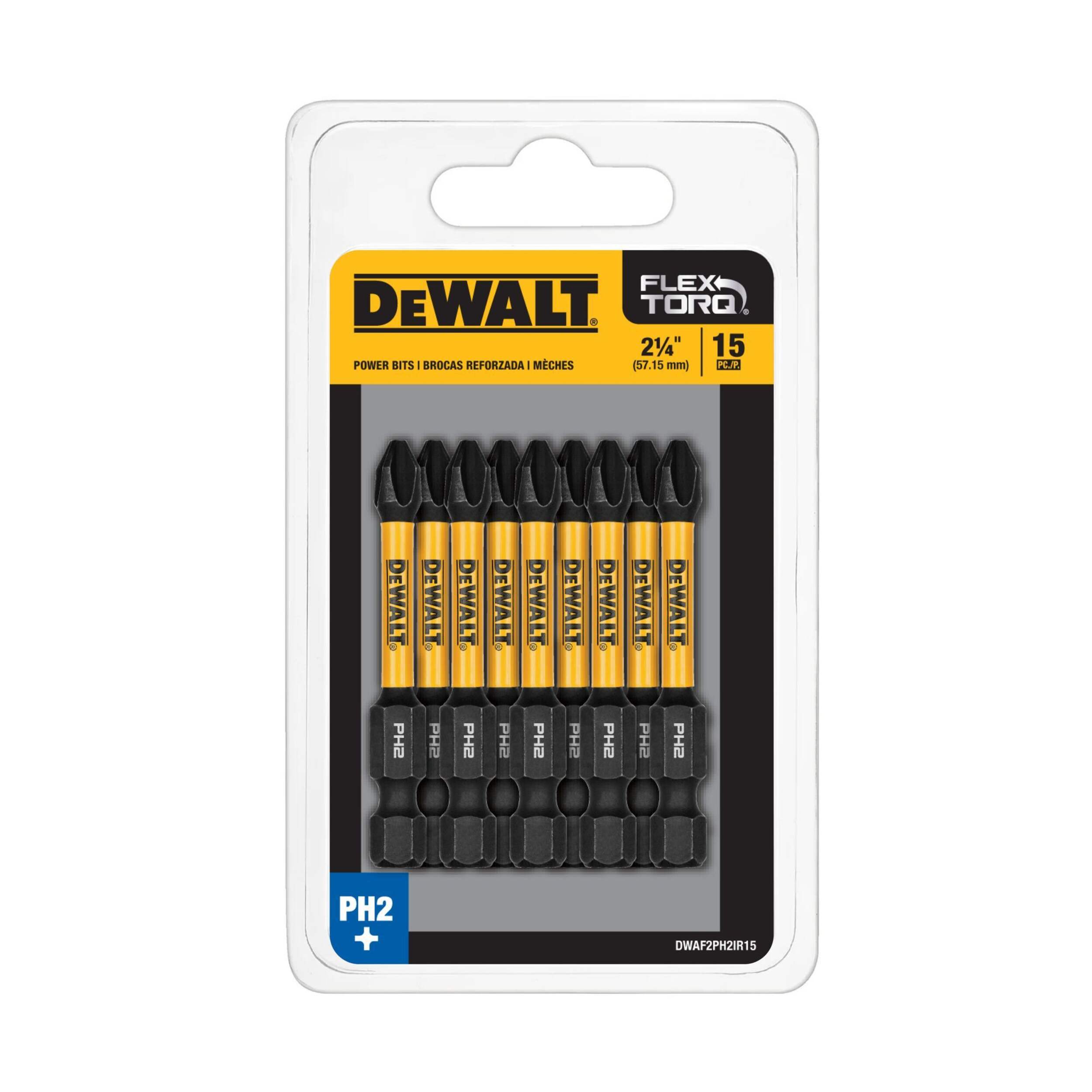 DEWALT DWA2PH2IR-15 2-in PH2 Phillips HSS Tic-Tac Screw Bits for Wood, 15-pk