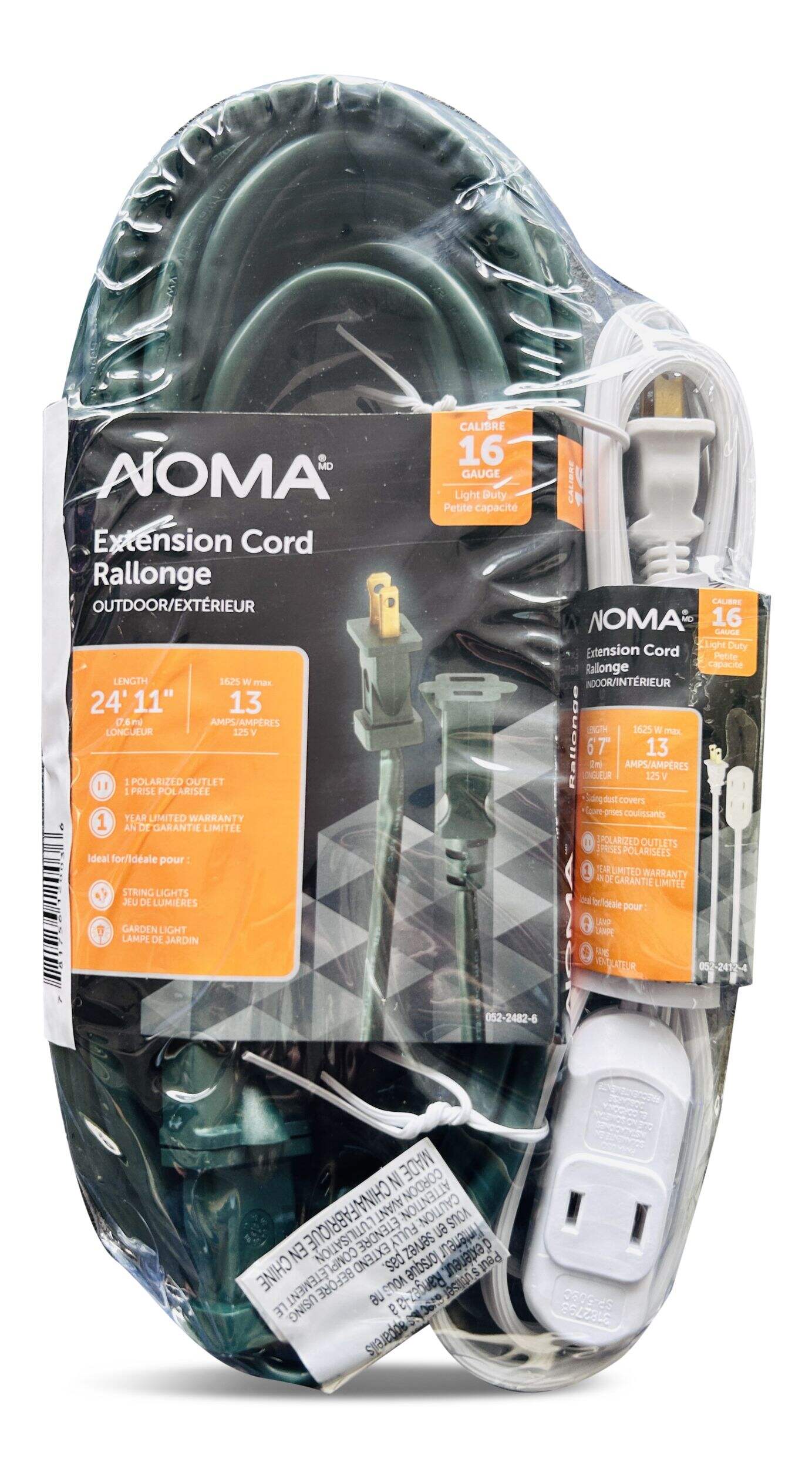 NOMA 24-ft 11-in 16/2 Outdoor Extension Cord with Bonus 6-ft 5-in 16/2 Cord, Green/White