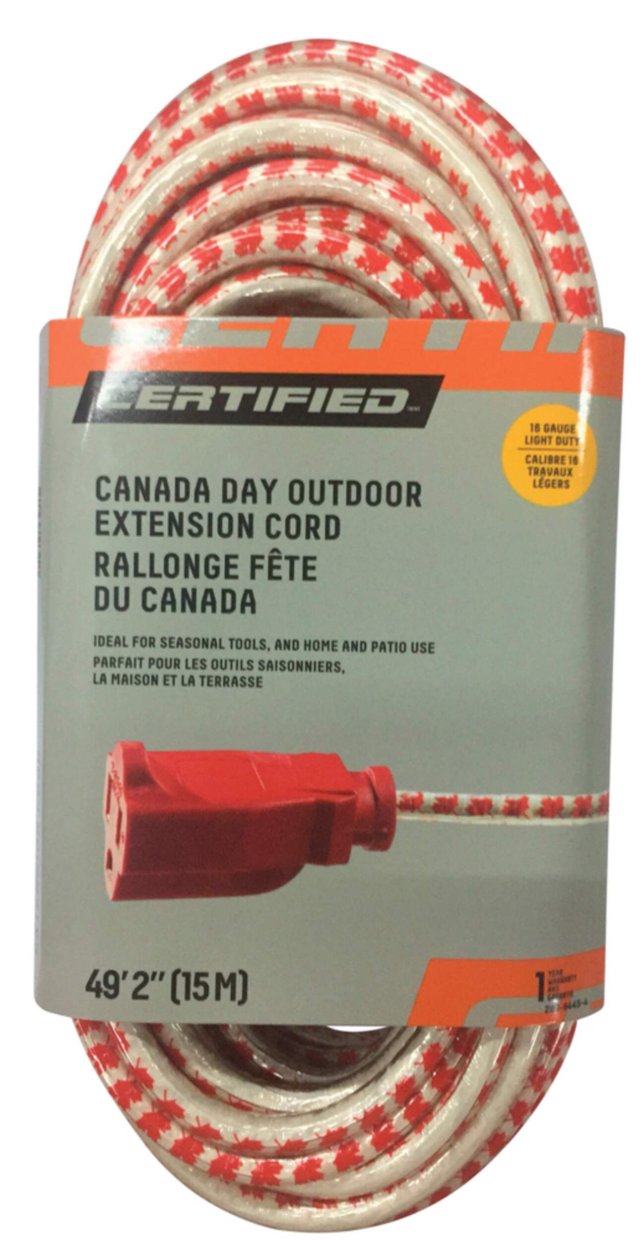 Certified Outdoor Canada Day Extension Cord, 16/3-gauge, 1-tap, 49-ft