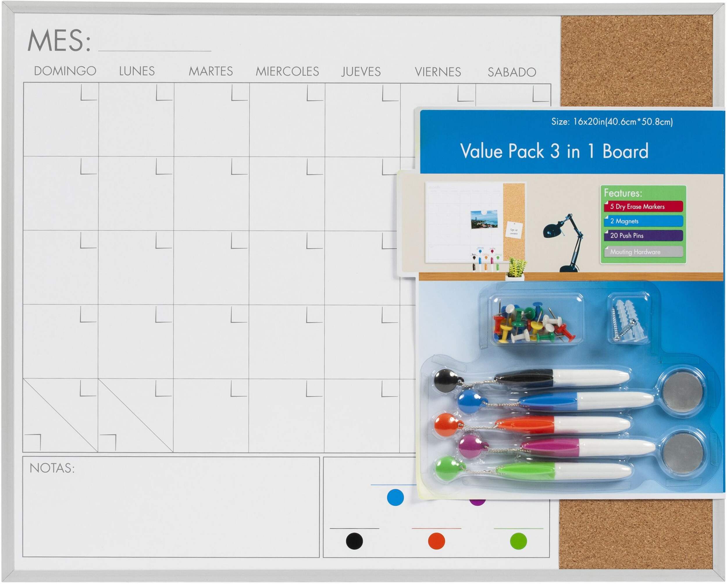 Erasable Calendar & Cork Board with Add-Ons, 16 x 20-in