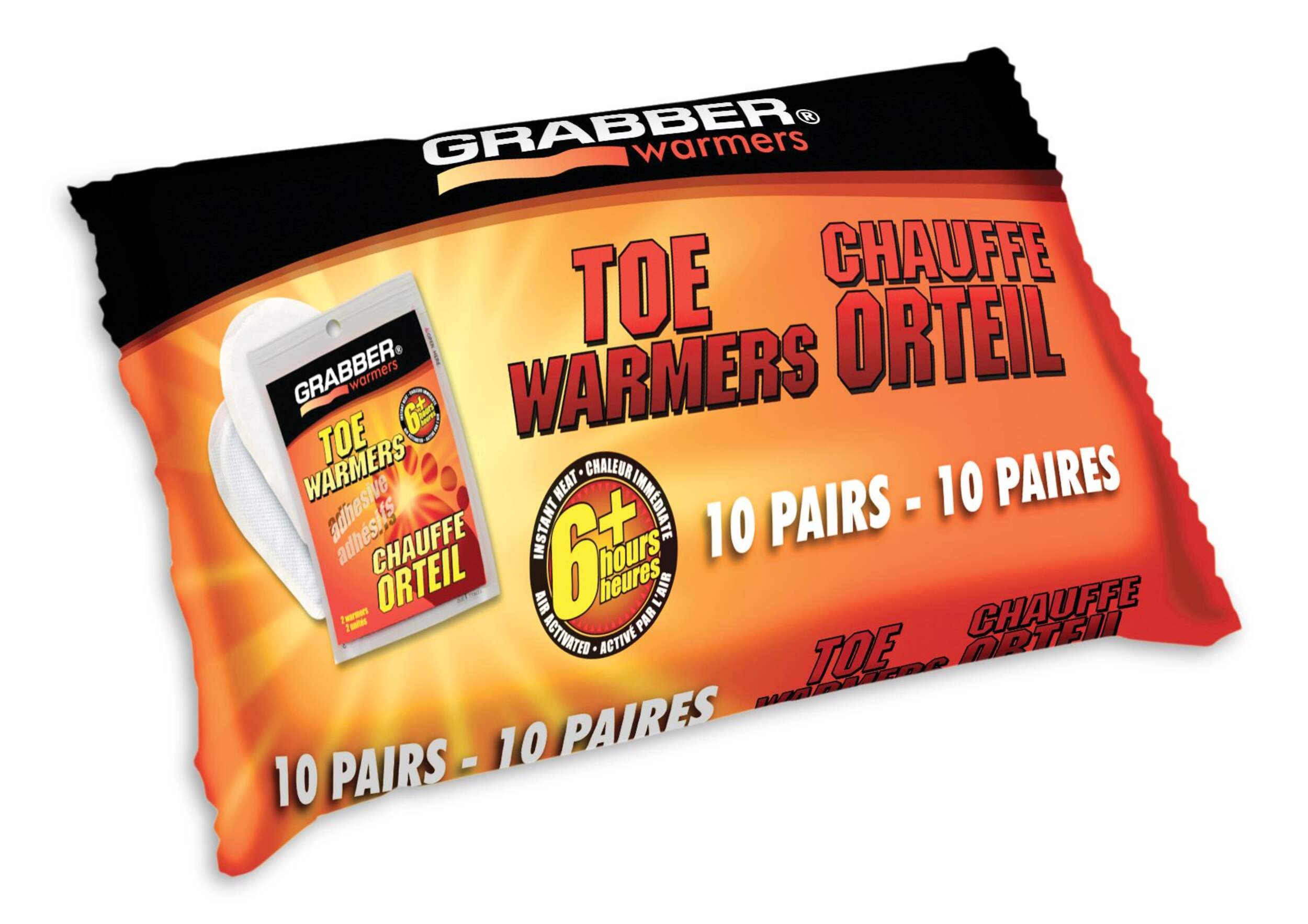 Grabber Big Pack Toe Warmers for Boots/Shoes, 6 Hours of Warmth, Instant Heat, 10-Pair