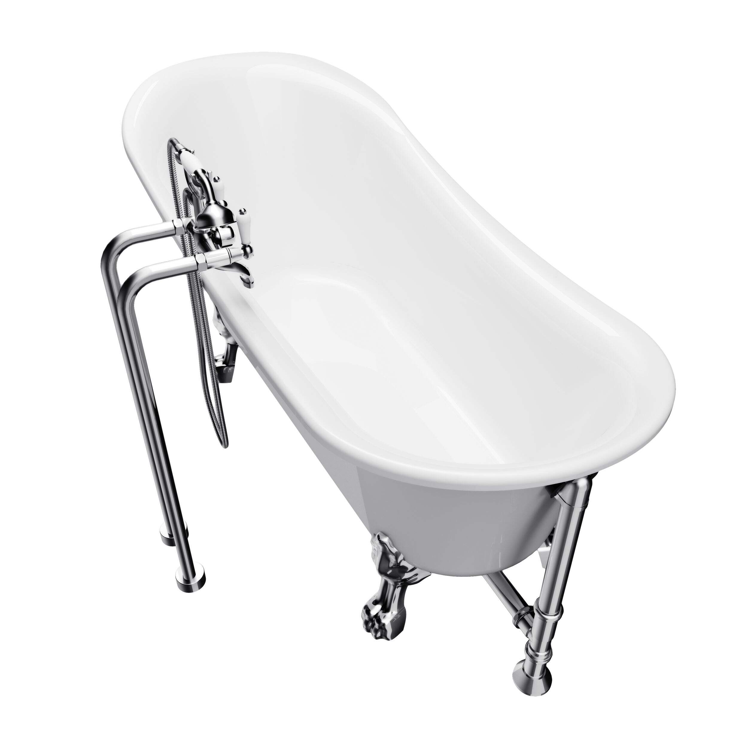 Delphine Acrylic Freestanding Clawfoot Bathtub with Faucet & Handheld Shower, White, 69-in