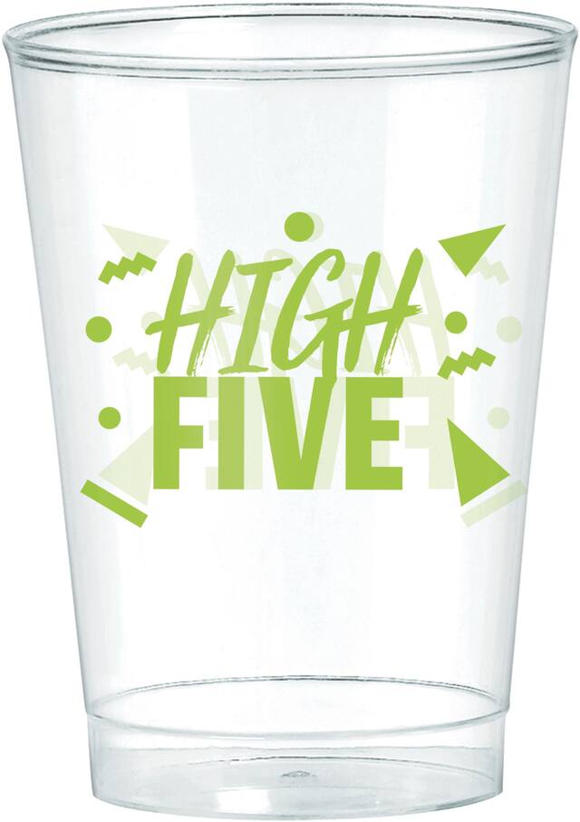 Awesome 80s "High Five, Awesome, Chill Out, Whatever" Plastic Reusable Cups, Clear, 12-oz, 20-pk, for Halloween/Birthday Party