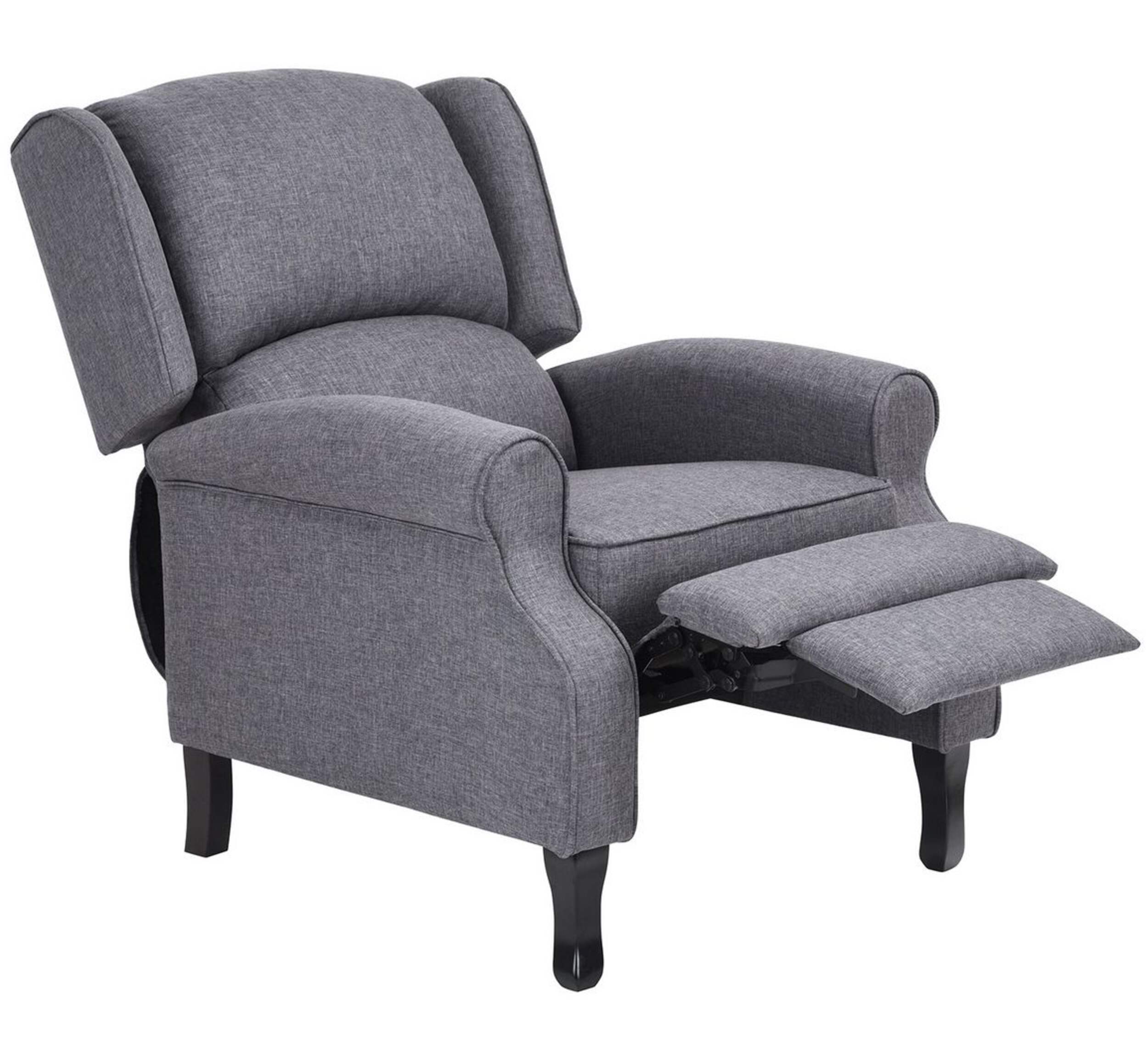 39F Arbuthnot Upholstered Wingback Recliner Armchair With Wood Legs, Grey