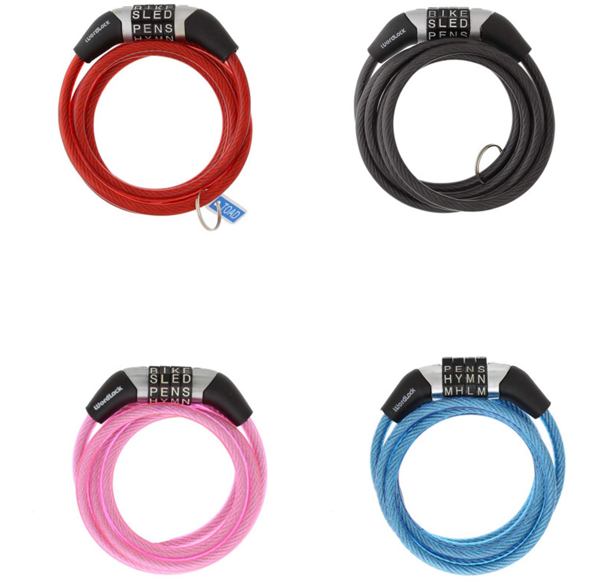 Wordlock 6mm-Wide Resettable-Combination 4-Dial Mini Cable Lock, Assorted Colours