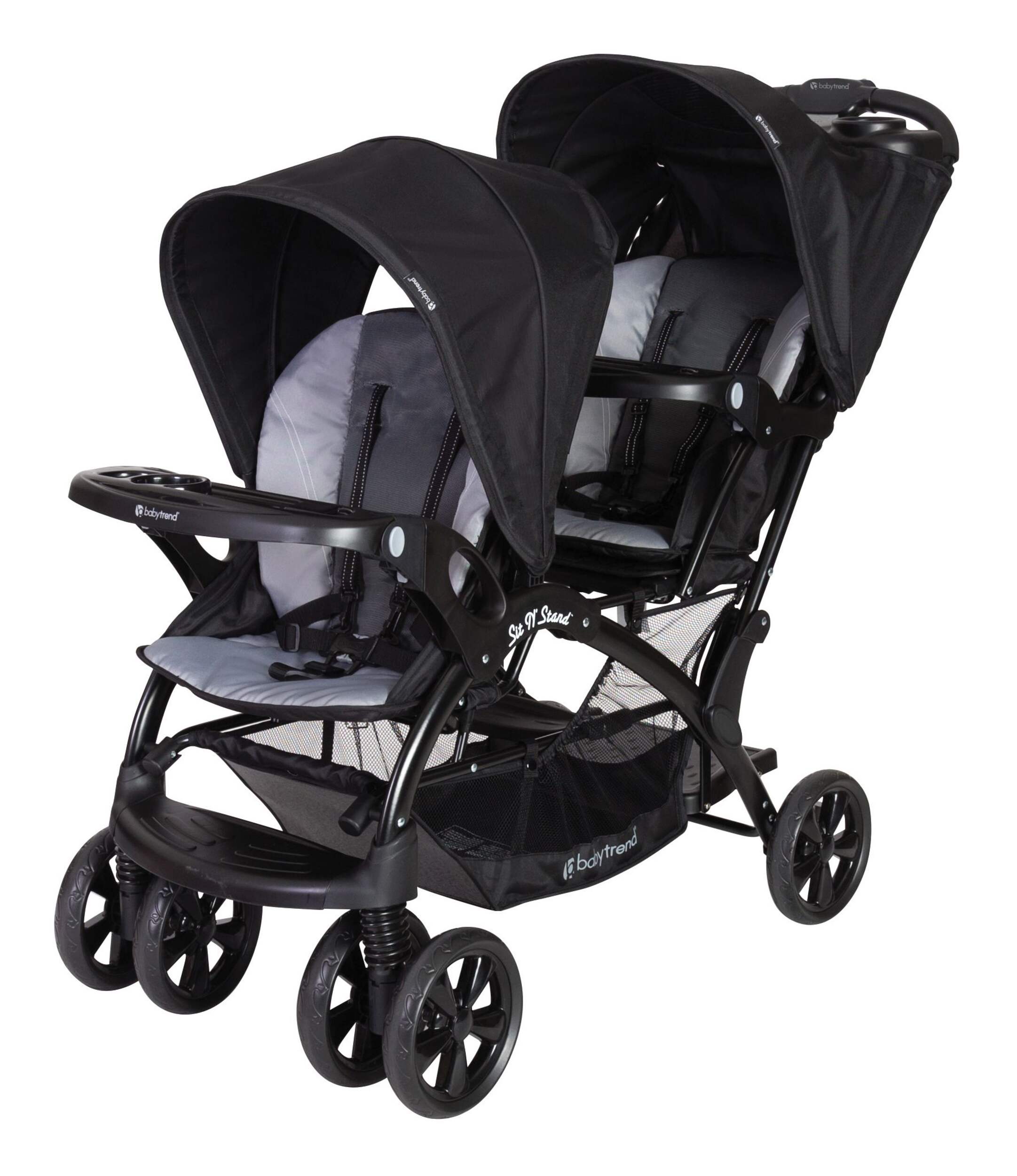 Baby Trend Sit N Stand Convertible Foldable Double Stroller w/ 2 Cup Holder, Grey