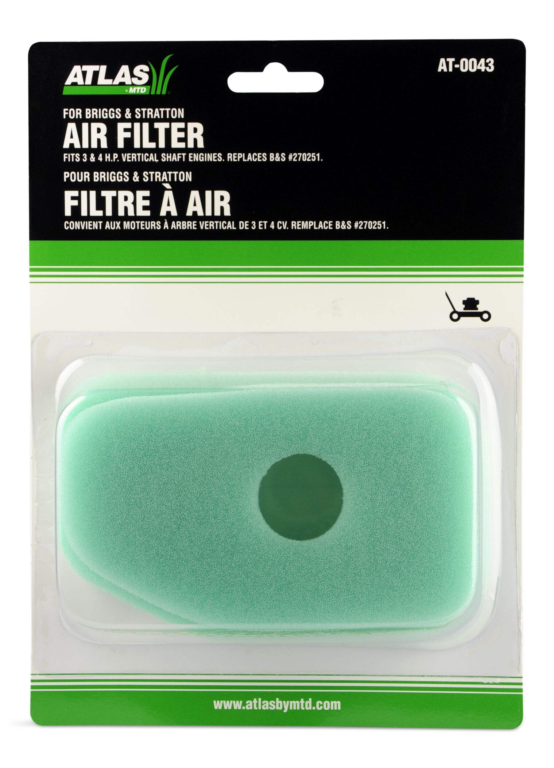 Atlas Lawn Mower RePlacement Air Filter foam, for Briggs & Stratton 3HP & 4HP engines