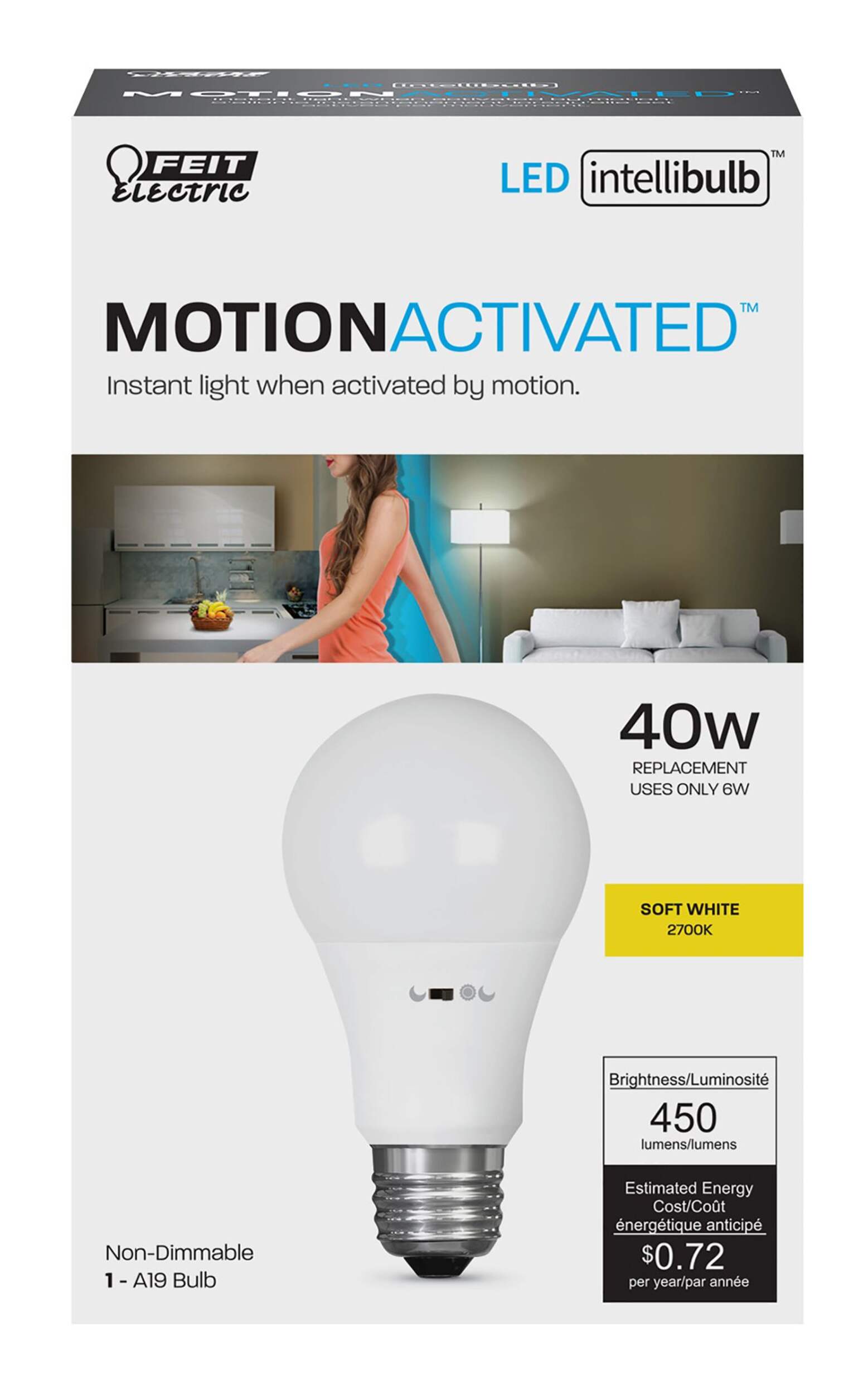 Feit A19 LED Non-Dimmable Motion Activated Light Bulb