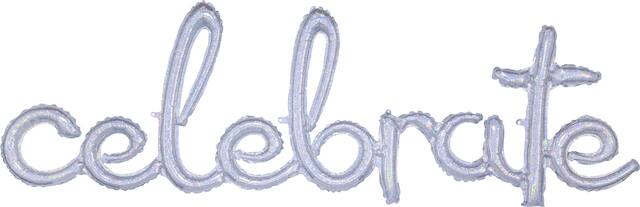 "Celebrate" Cursive Letters Satin Foil Balloon, Prismatic Silver, 59x20-in, Air-Filled for Engagement/Wedding/Birthday