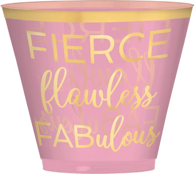 "Fierce Flawless Fabulous" Plastic Reusable Plastic Tumbler Cups, Pink, 9-oz, 30-pk, for Birthday Party