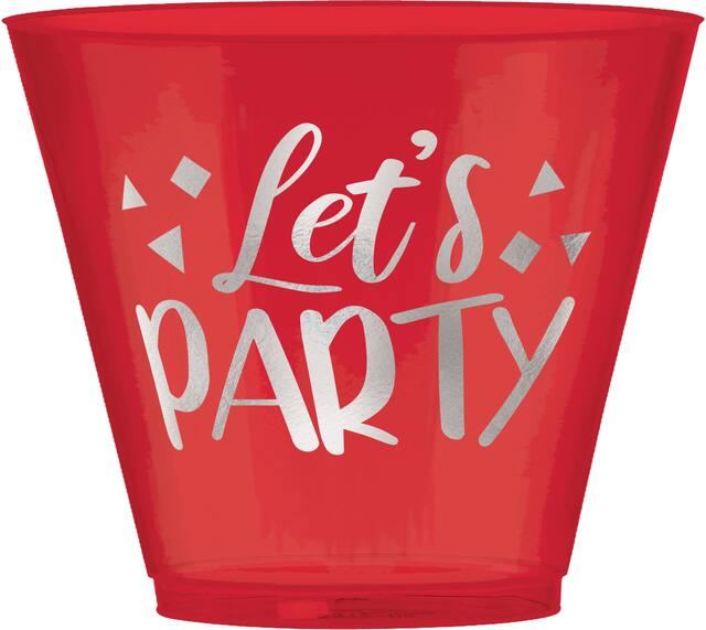 A Reason to Celebrate "Let's Party" Plastic Reusable Tumbler Cups, Red, 9-oz, 30-pk, for Birthday Party