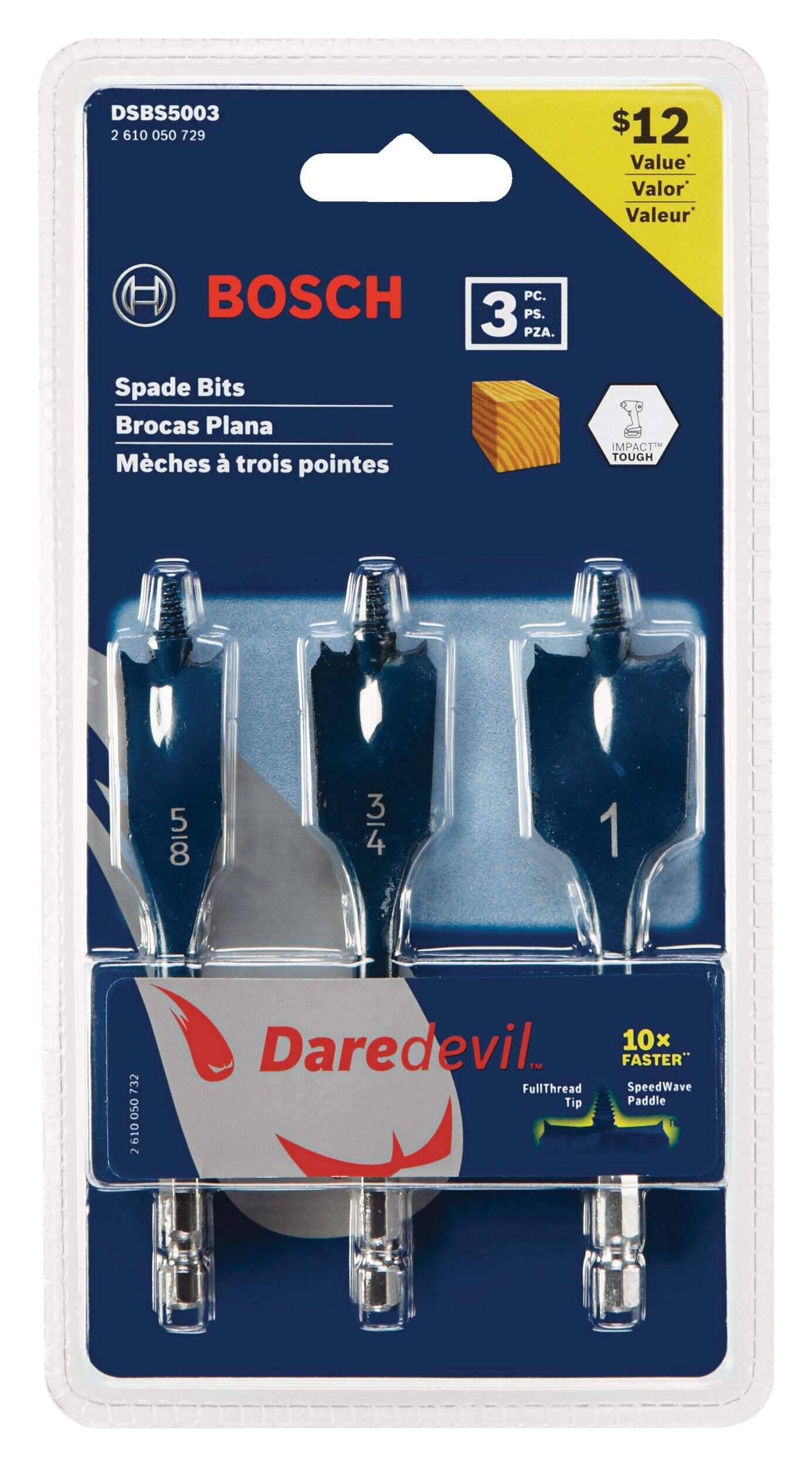 Bosch DaredevilÃ¢Â?Stubby Spade Drill Bit Set for Wood, 3-pc