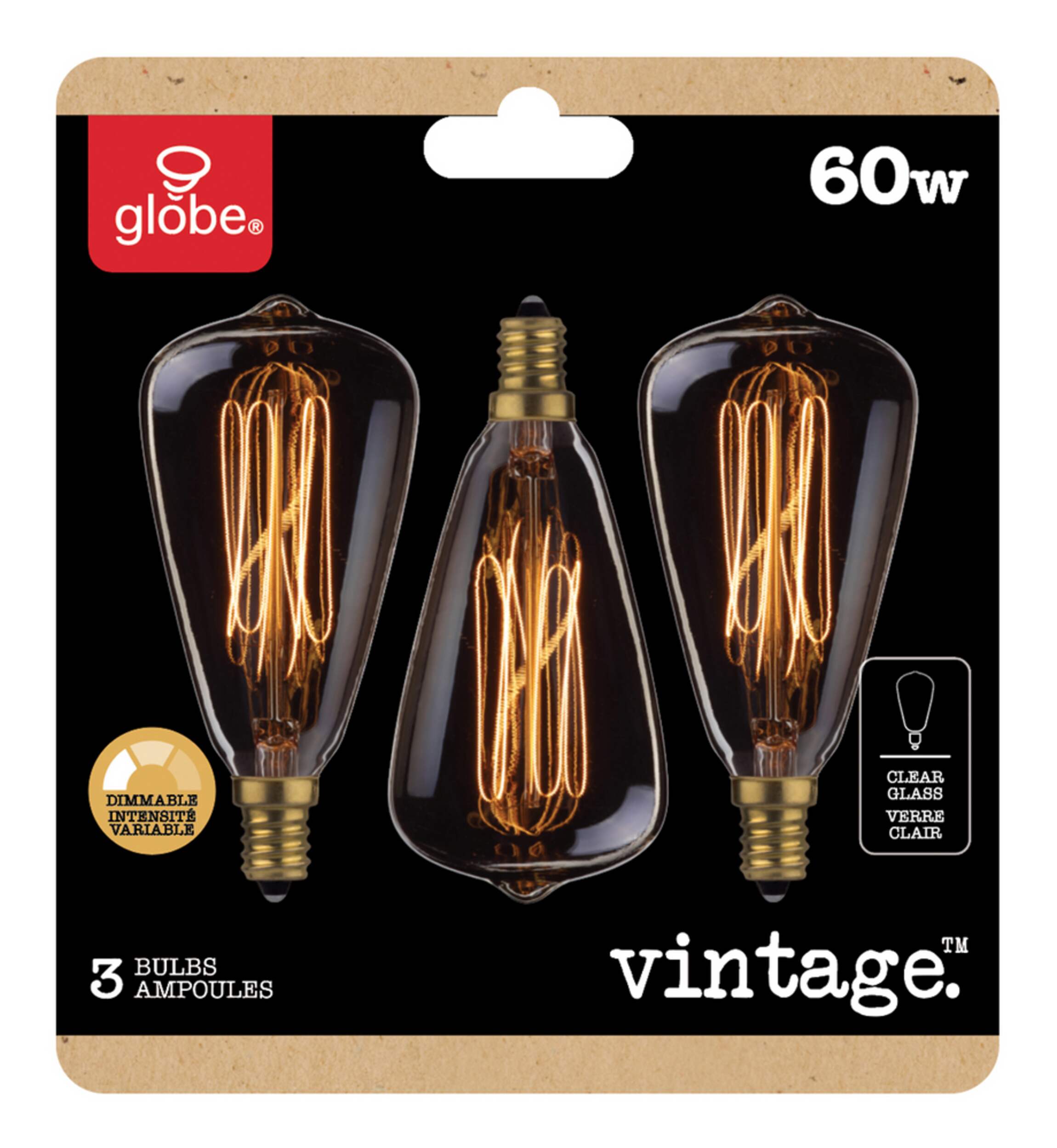 Globe Electric ST45 E12 Base Vintage Glass Dimmable Incandescent Light Bulbs, 60W, 3-pk