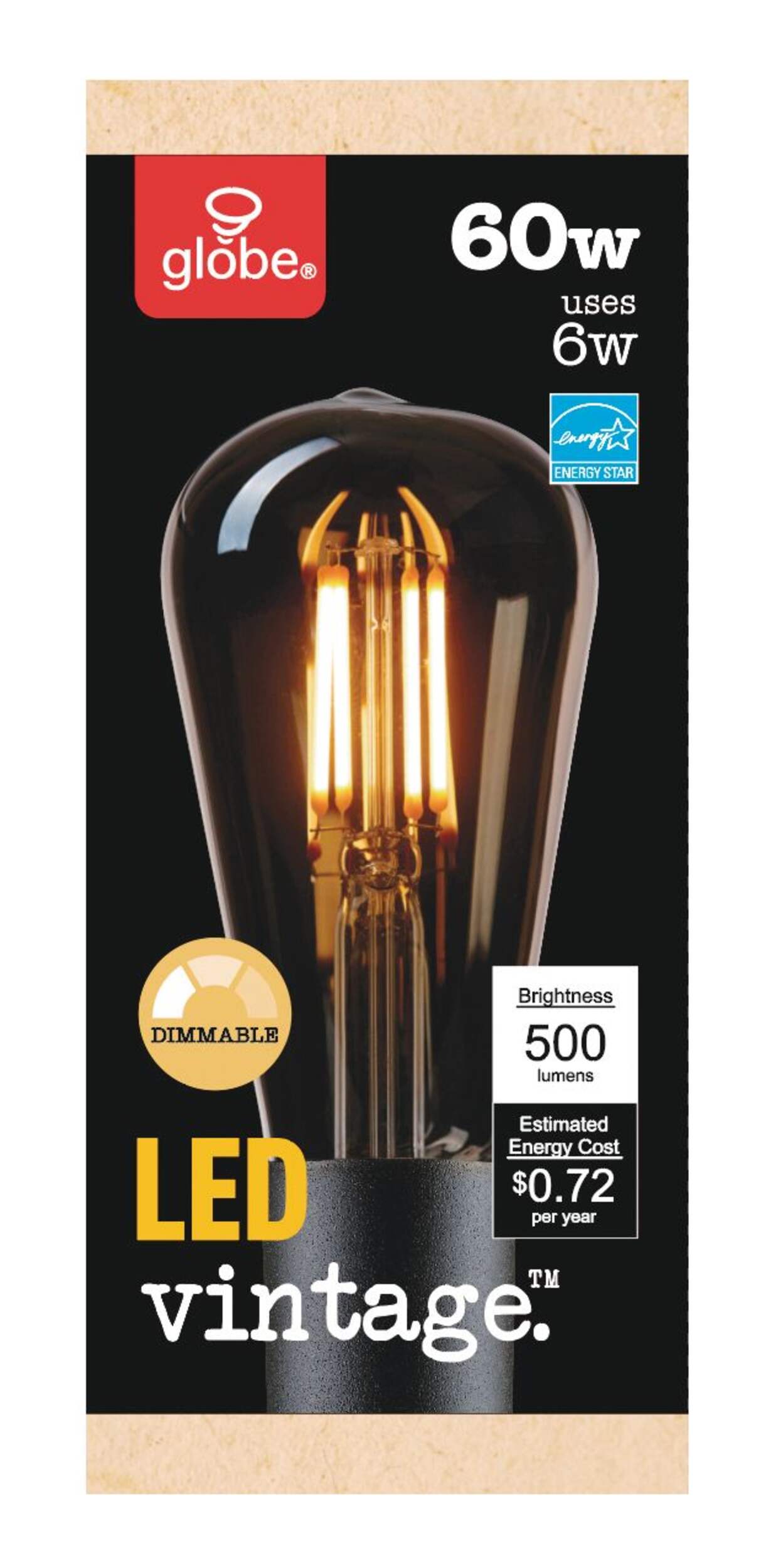 Globe Electric  ST19 Vintage Household Dimmable LED Light Bulb, 500 Lumens, 60W