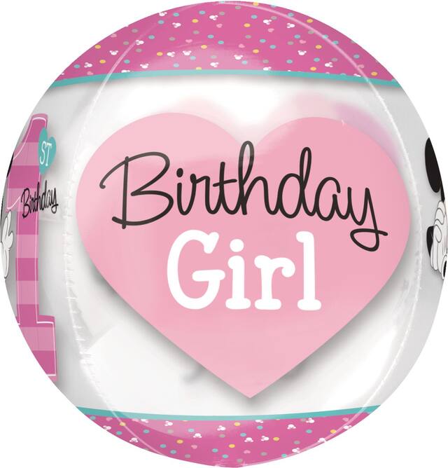 Disney Minnie Mouse "1st Birthday" Orbz Transparent Print Foil Balloon, Pink, 18-in, Helium Inflation & Ribbon Included for Birthday Party
